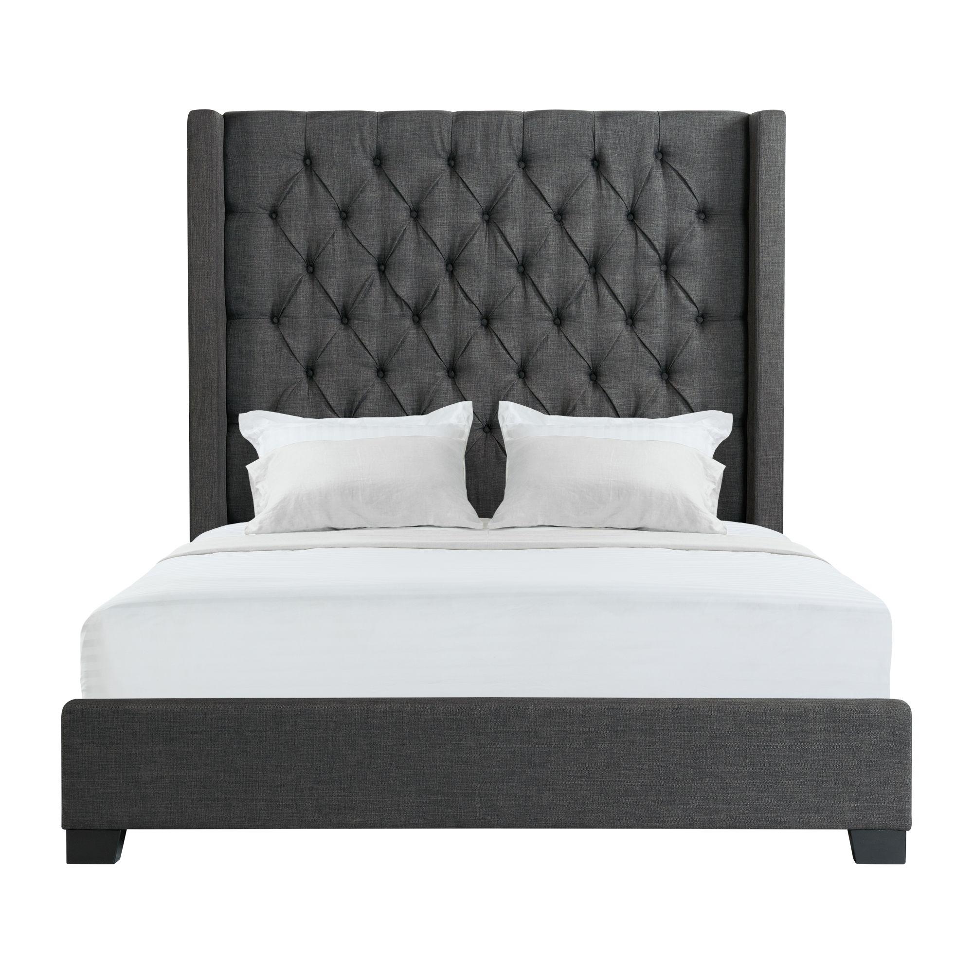 Elements International Morrow UMW090QB Queen Upholstered Bed - Charcoal - Image 1