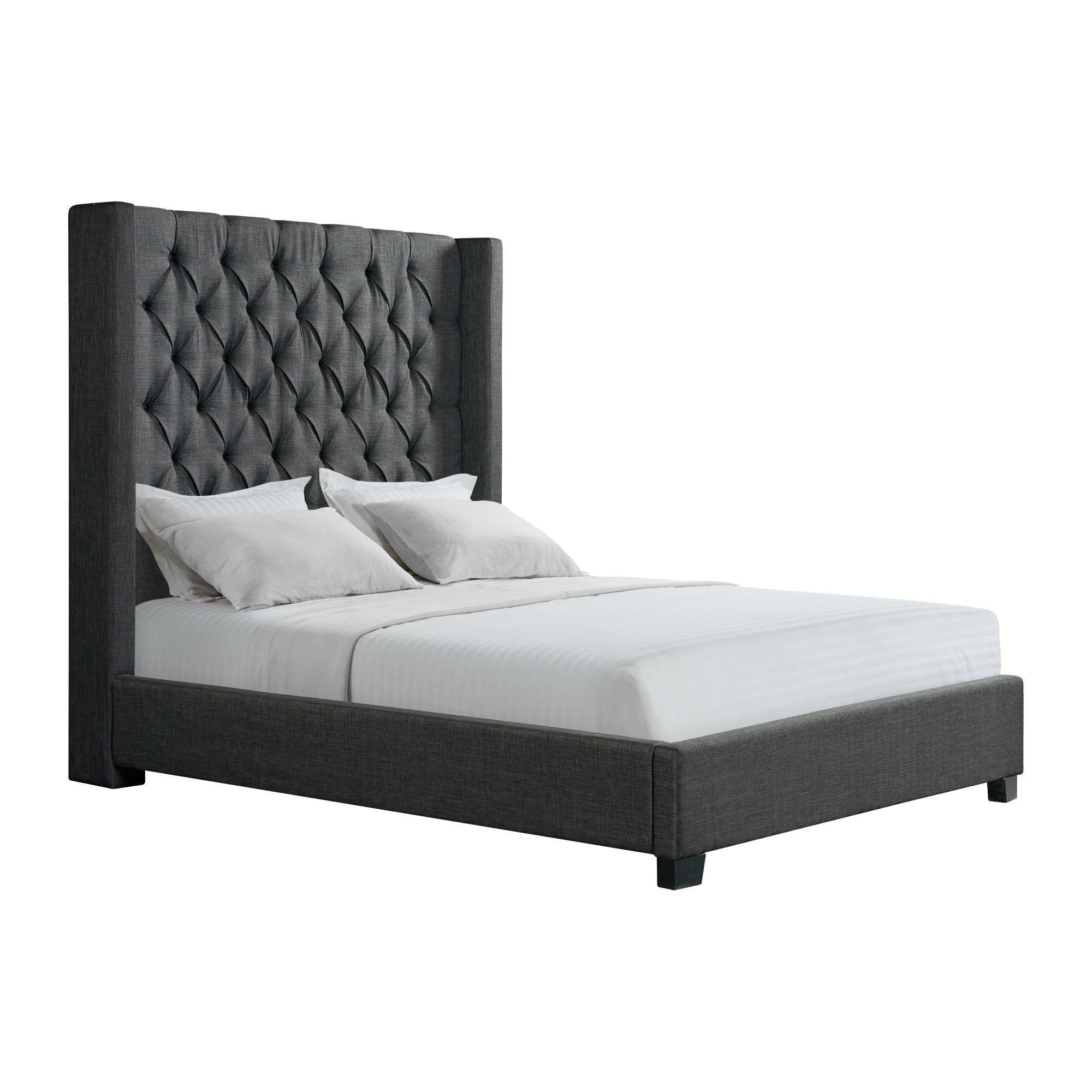 Elements International Morrow UMW090QB Queen Upholstered Bed - Charcoal - Image 2