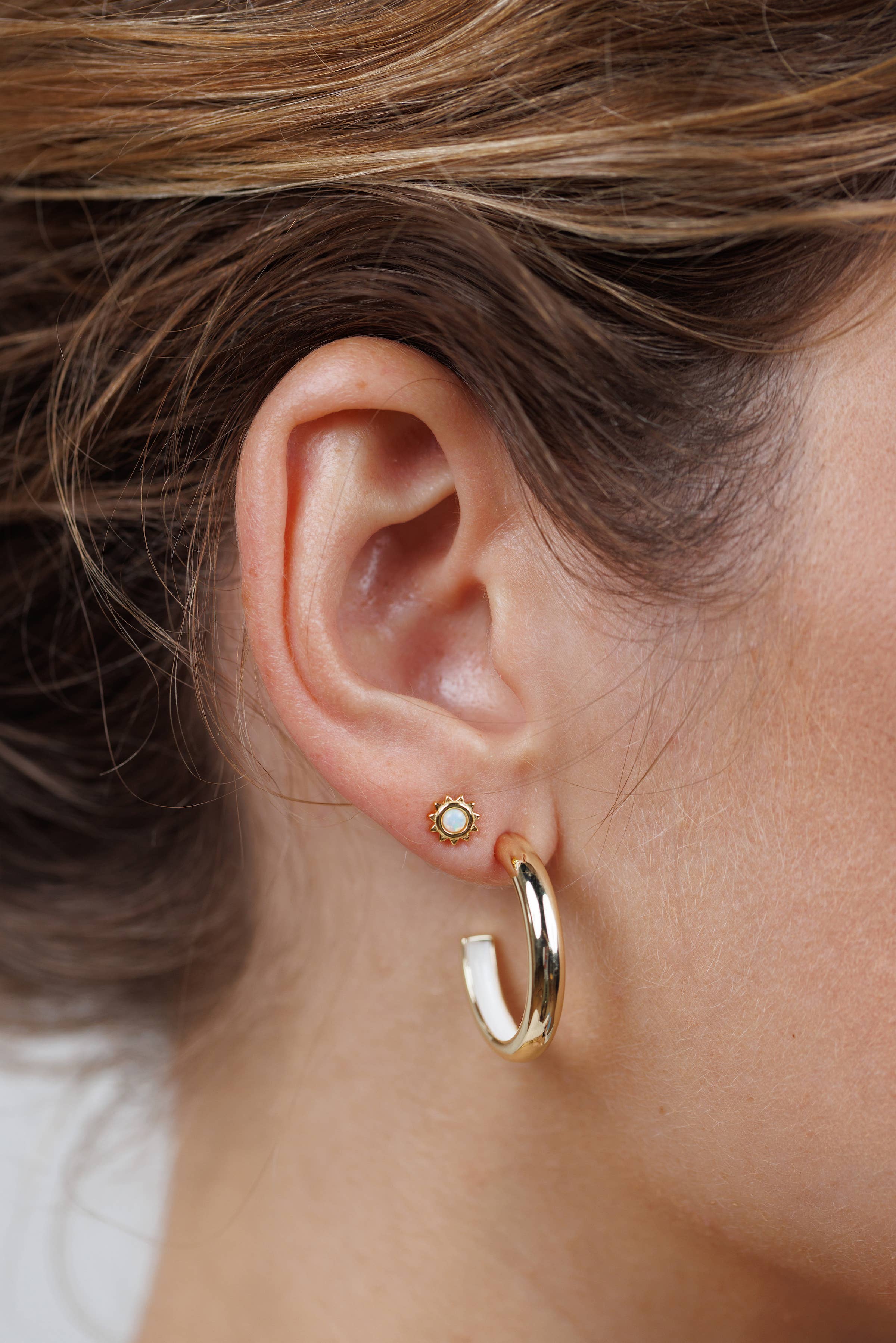 Sun Stud - White Opal - Gold Earrings - Image 3