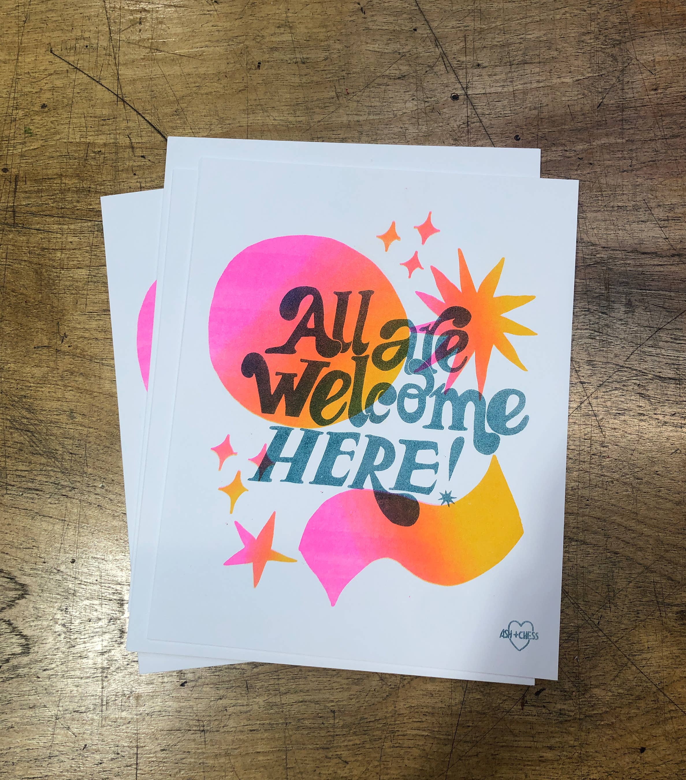 All Are Welcome Here Risograph Print - 8"x10" - Image 1