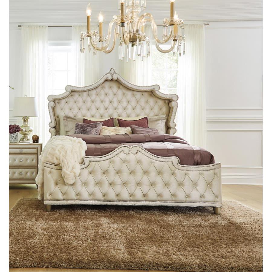 Coaster Furniture Antonella 223521Q Upholstered Queen Panel Bed - Ivory and Camel - Image 2