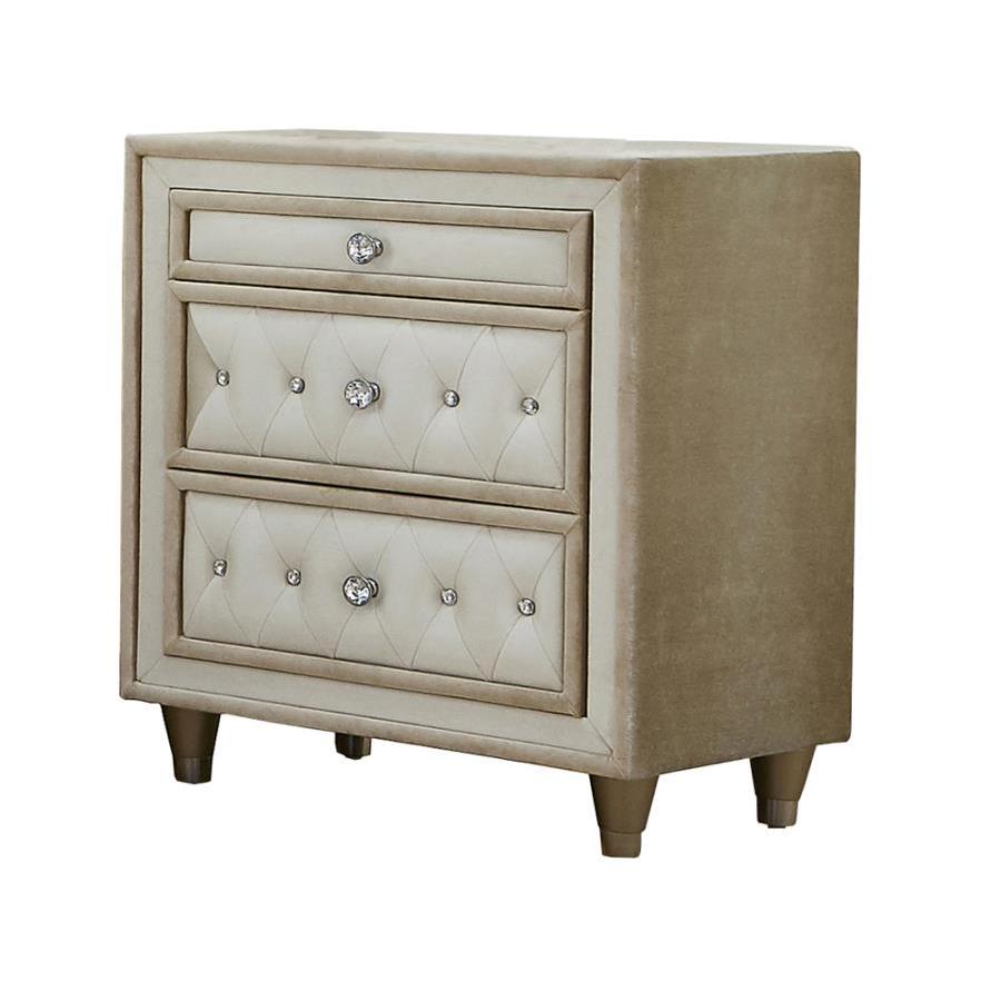 Coaster Furniture Antonella 223522 Upholstered 3-Drawer Nightstand – Ivory and Camel