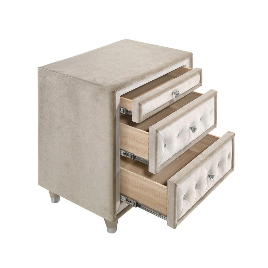 Coaster Furniture Antonella 223522 Upholstered 3-Drawer Nightstand - Ivory and Camel - Image 2