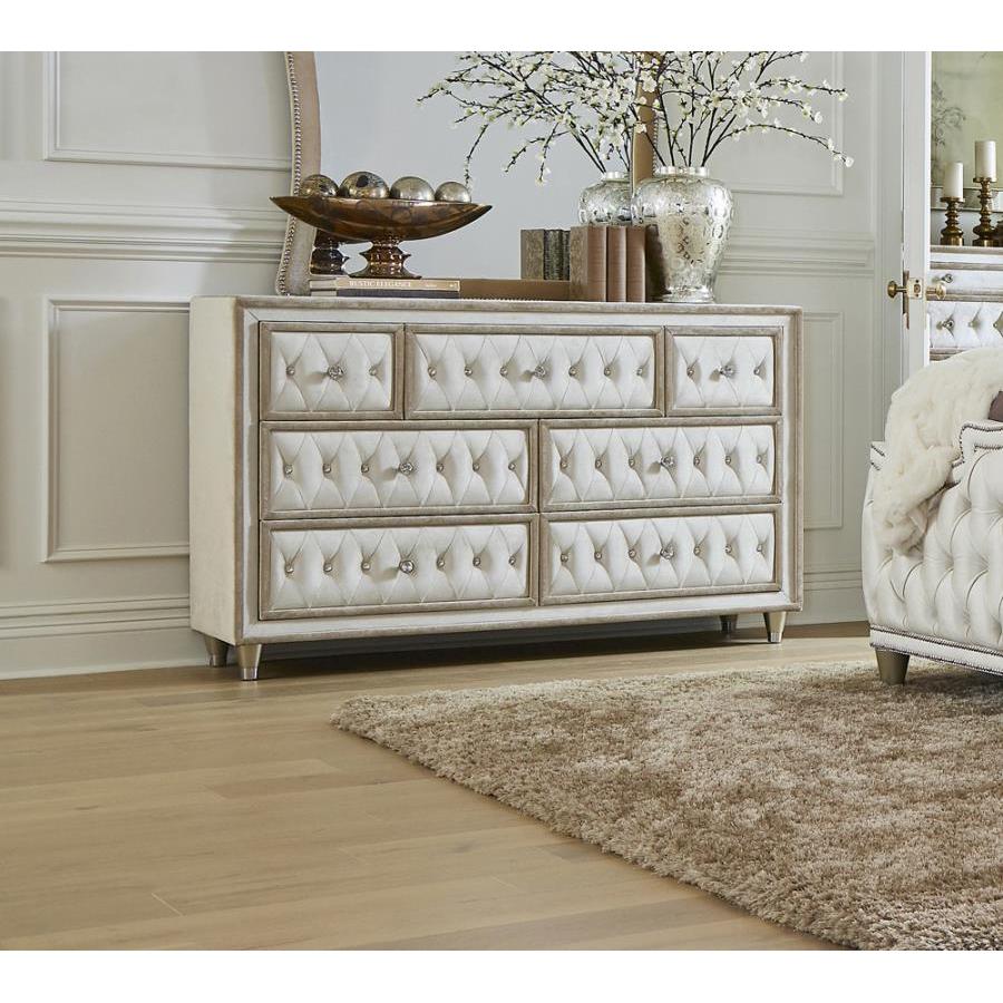 Coaster Furniture Antonella 223523 7-Drawer Upholstered Dresser - Ivory and Camel - Image 2