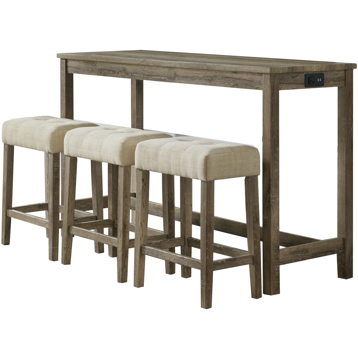 Elements International Oak Lawn Bar Table Single Pack (Table + Three Stools) - Image 2