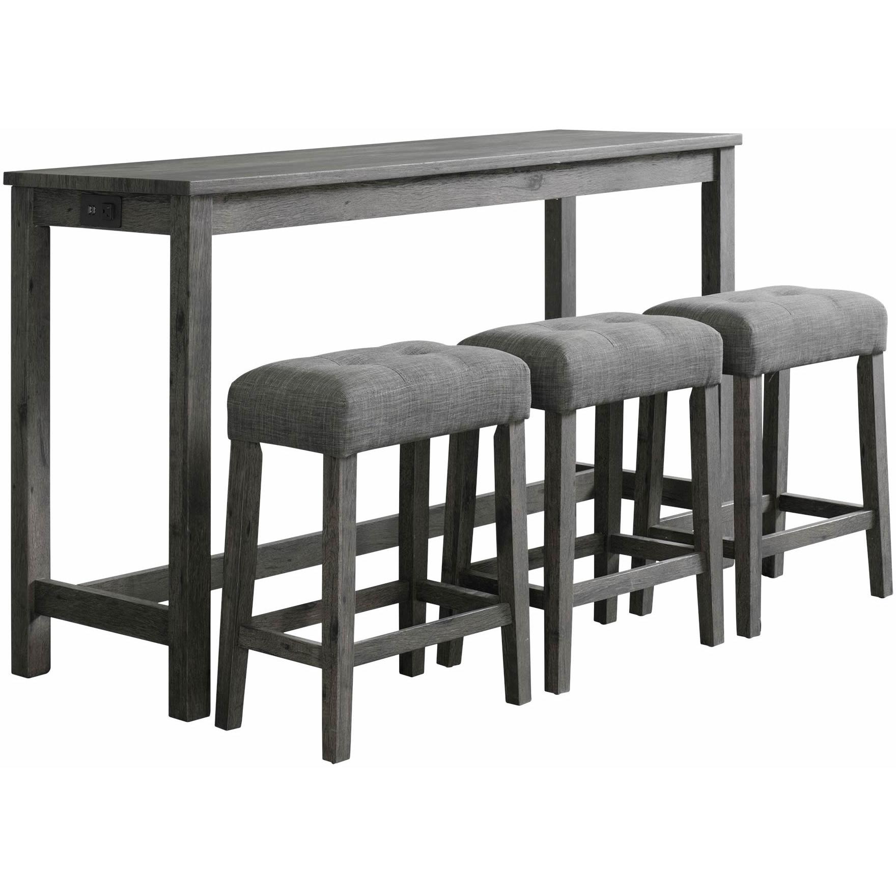 Elements International Oak Lawn Charcoal Grey Bar Table Single Pack (Table + 3 Grey Fabric Stools)