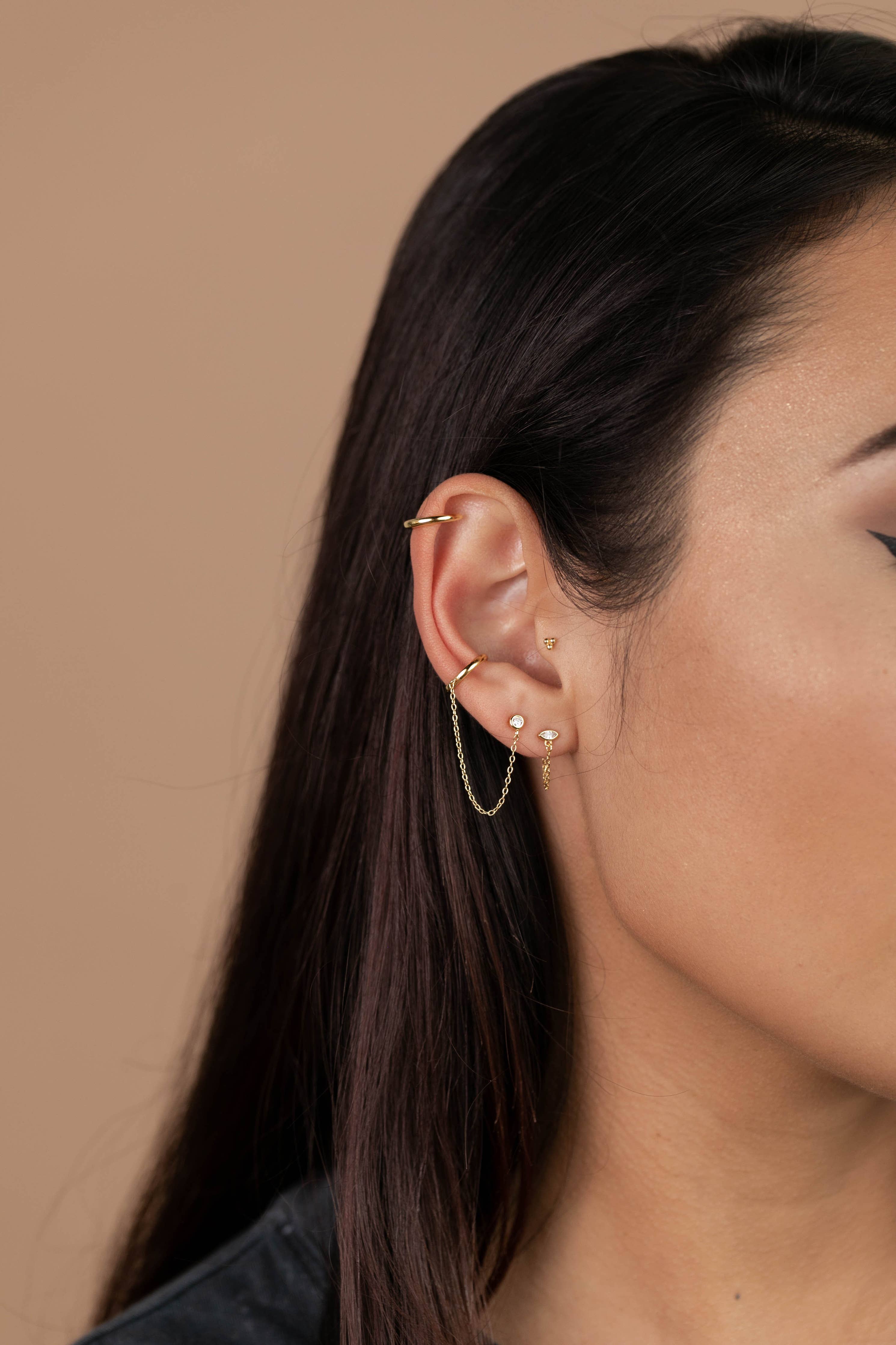 Chain Huggie - Stud - Gold Earrings - Image 2