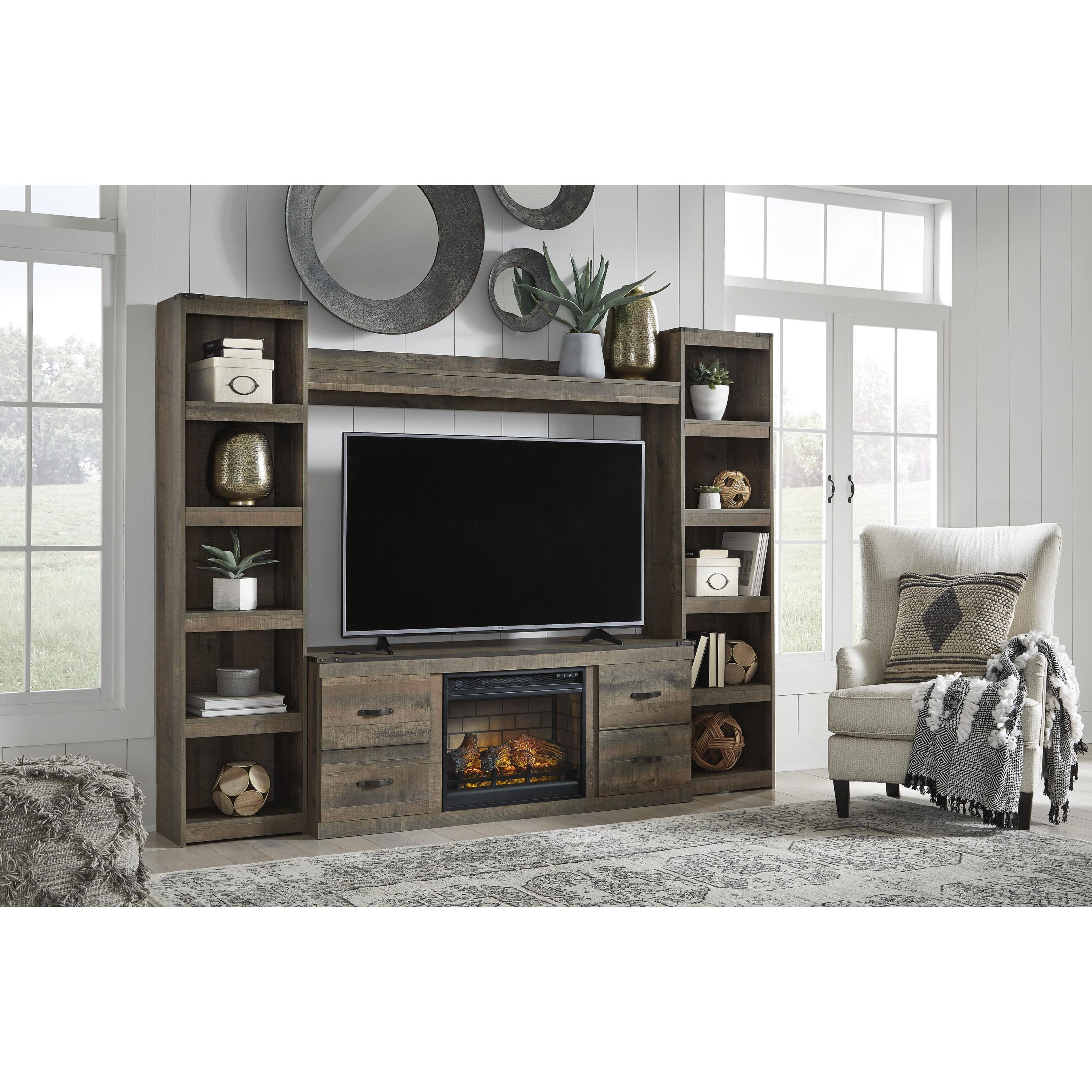 Signature Design by Ashley Trinell EW0446W9 4 pc Entertainment Center with Electric Fireplace - Image 2