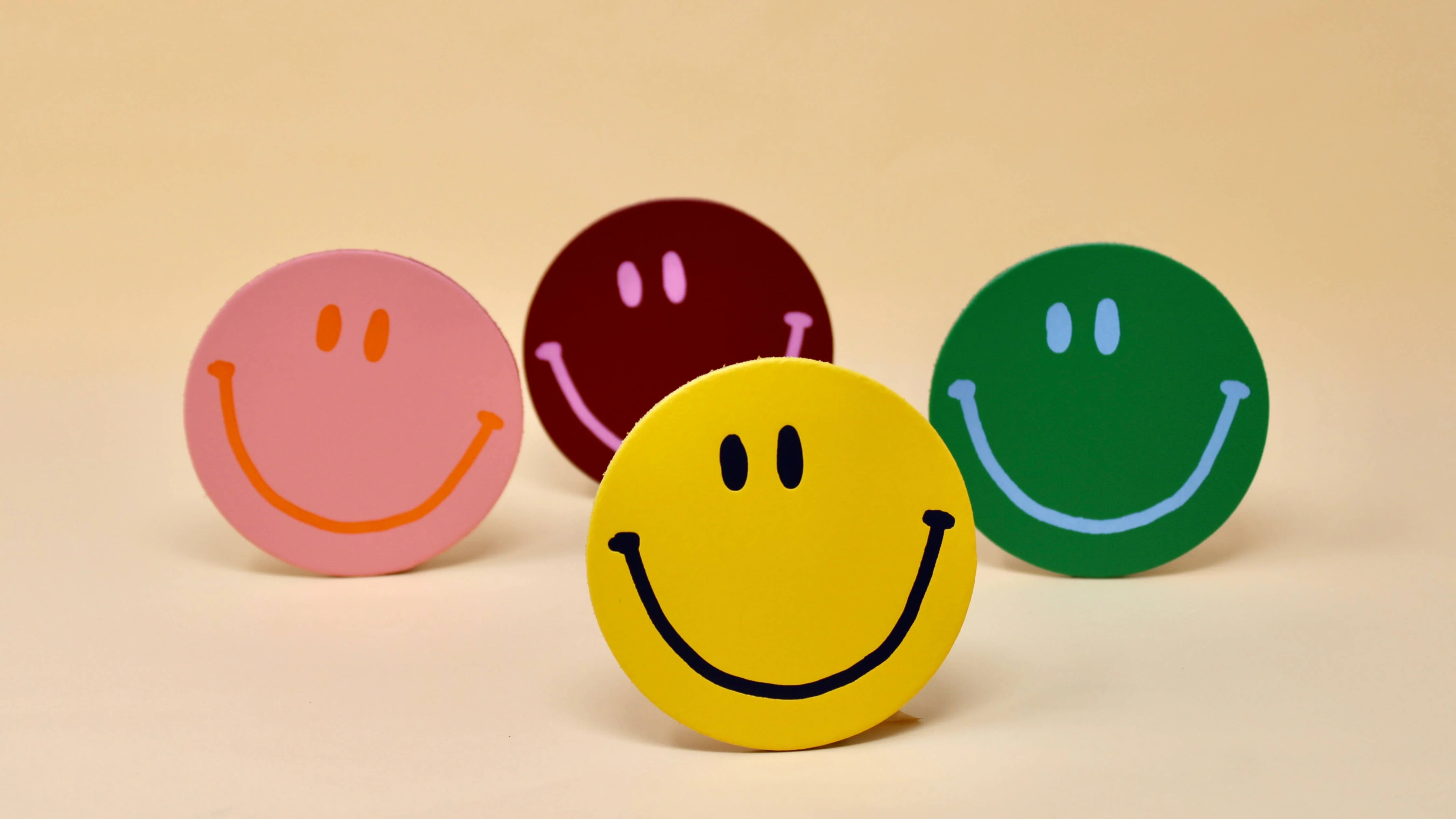 Happy Face Smilie Leather Coasters - Set of 4 - Image 2
