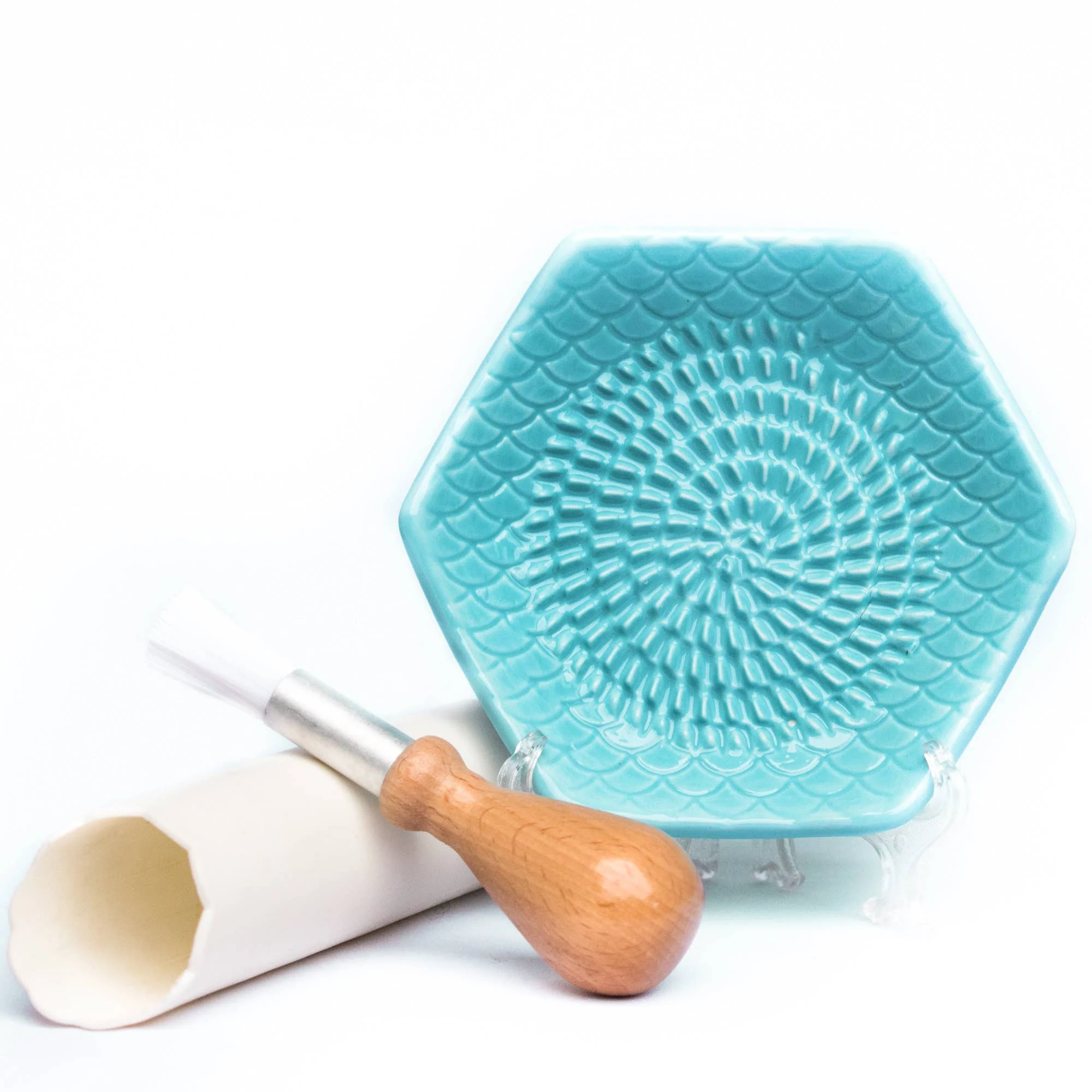 Turquoise 3 Piece Set: Ceramic Grater, Peeler, Brush - Image 2