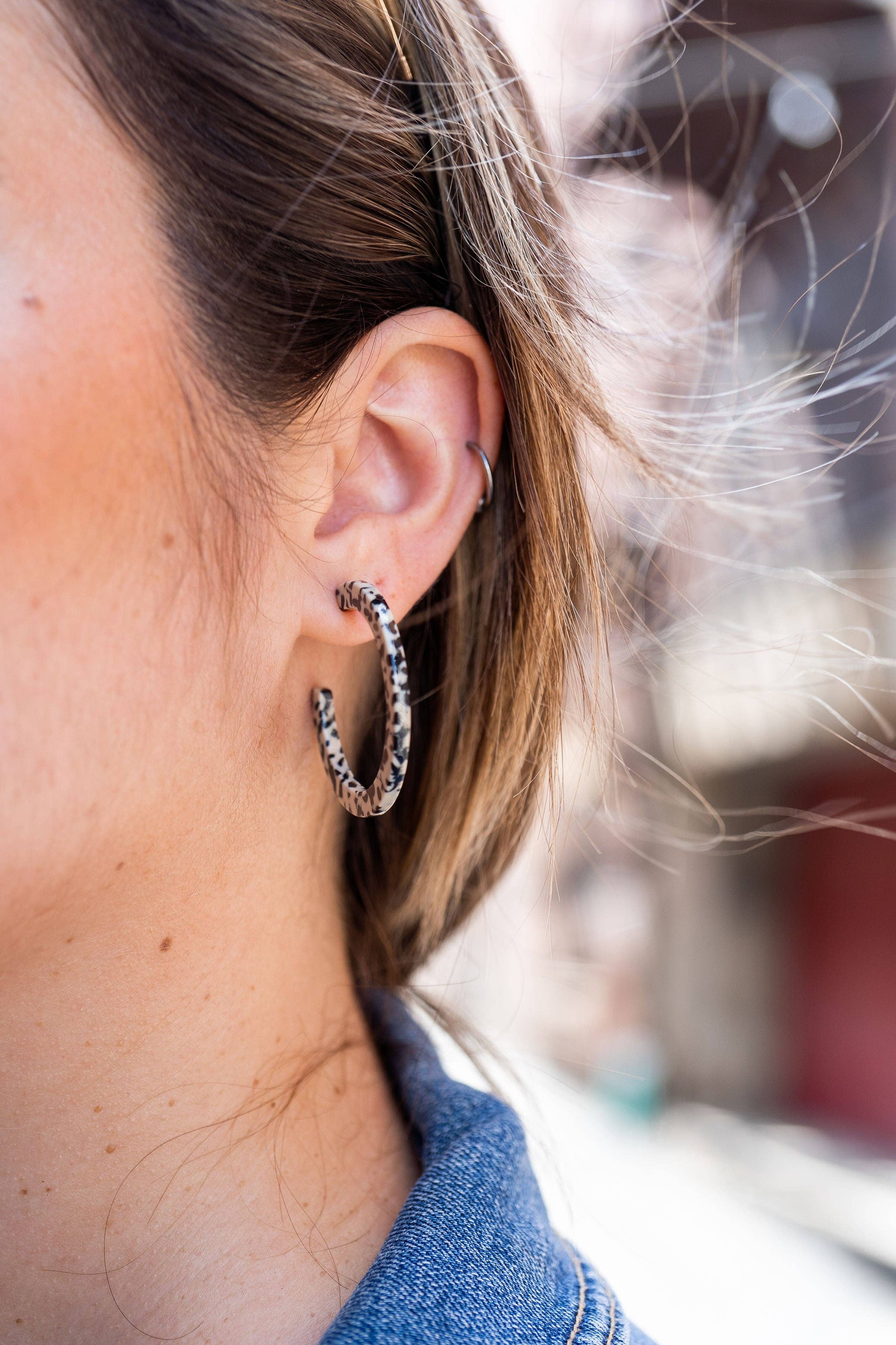 Camy Hoops - Black Dot // Gift, Earrings, Jewelry, Fall - Image 2