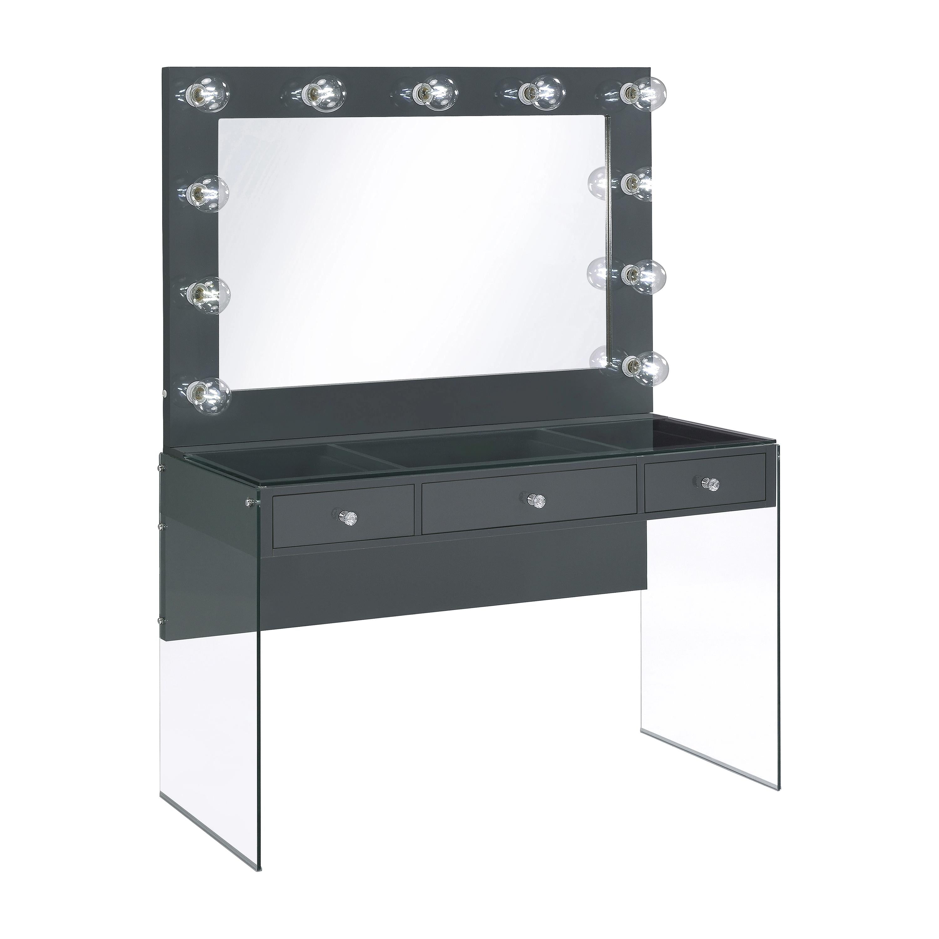 Coaster Furniture Afshan 935923 3-Drawer Vanity Set with Lighting – Grey High Gloss