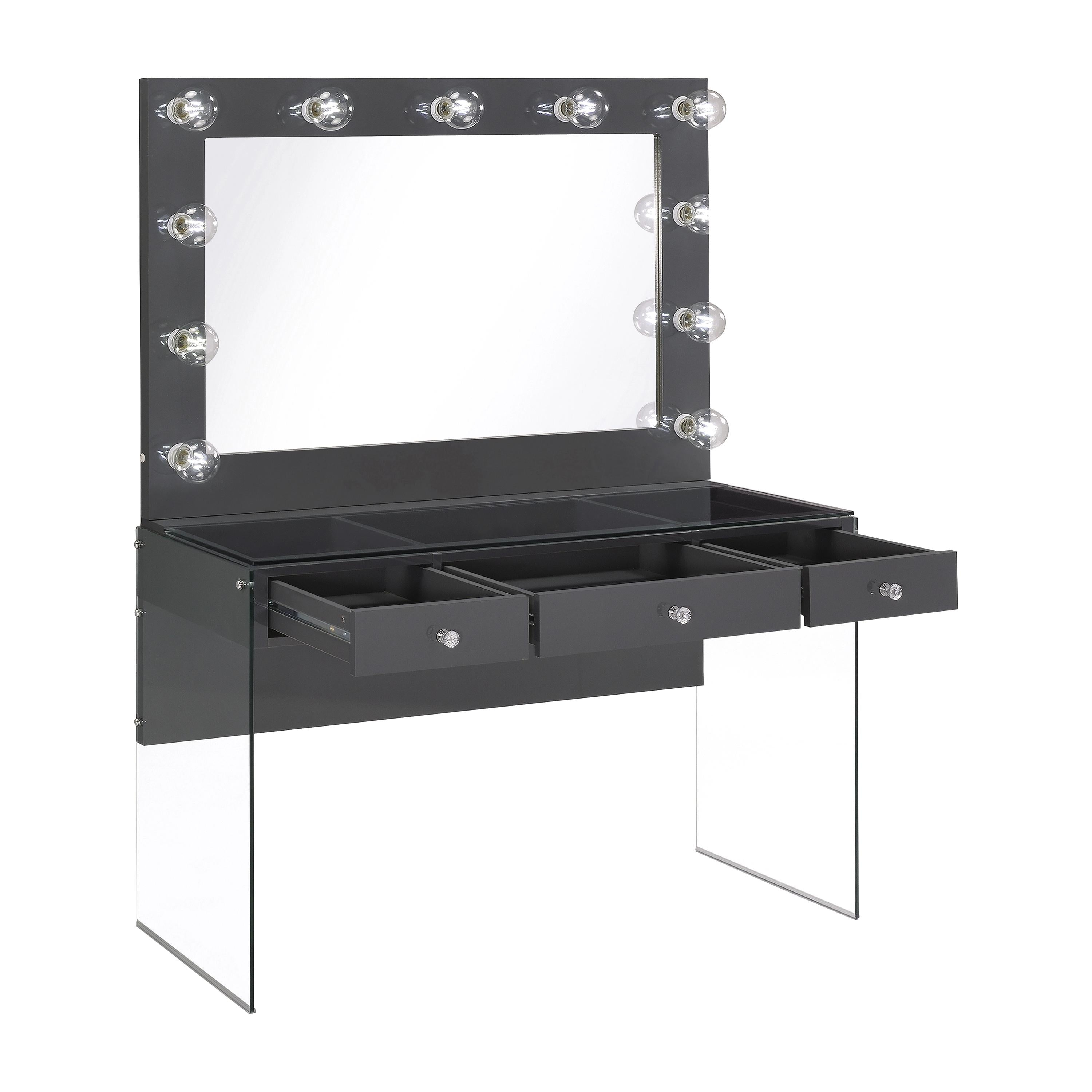Coaster Furniture Afshan 935923 3-Drawer Vanity Set with Lighting - Grey High Gloss - Image 2