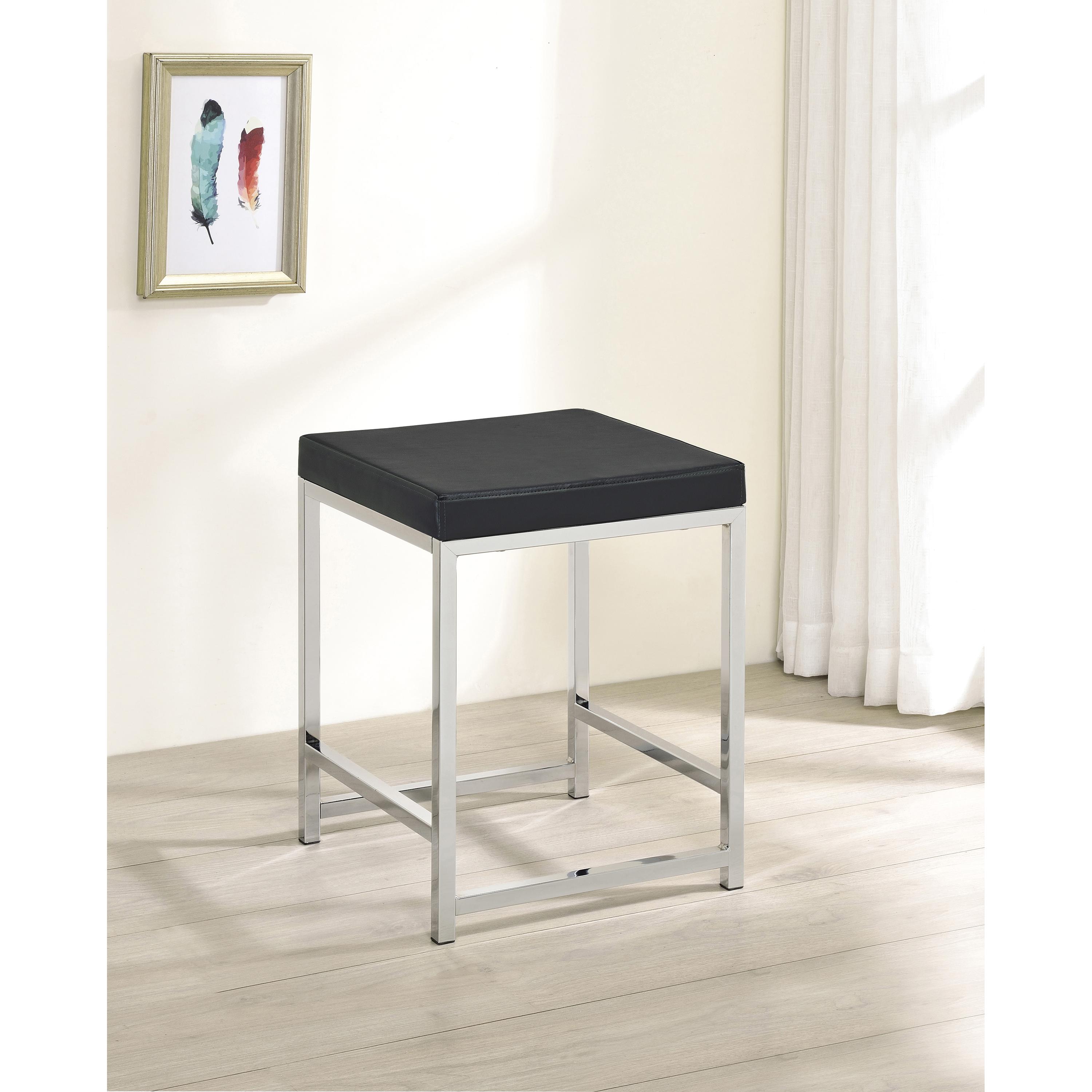 Coaster Furniture Afshan 935924 Upholstered Square Padded Vanity Stool - Chrome - Image 2