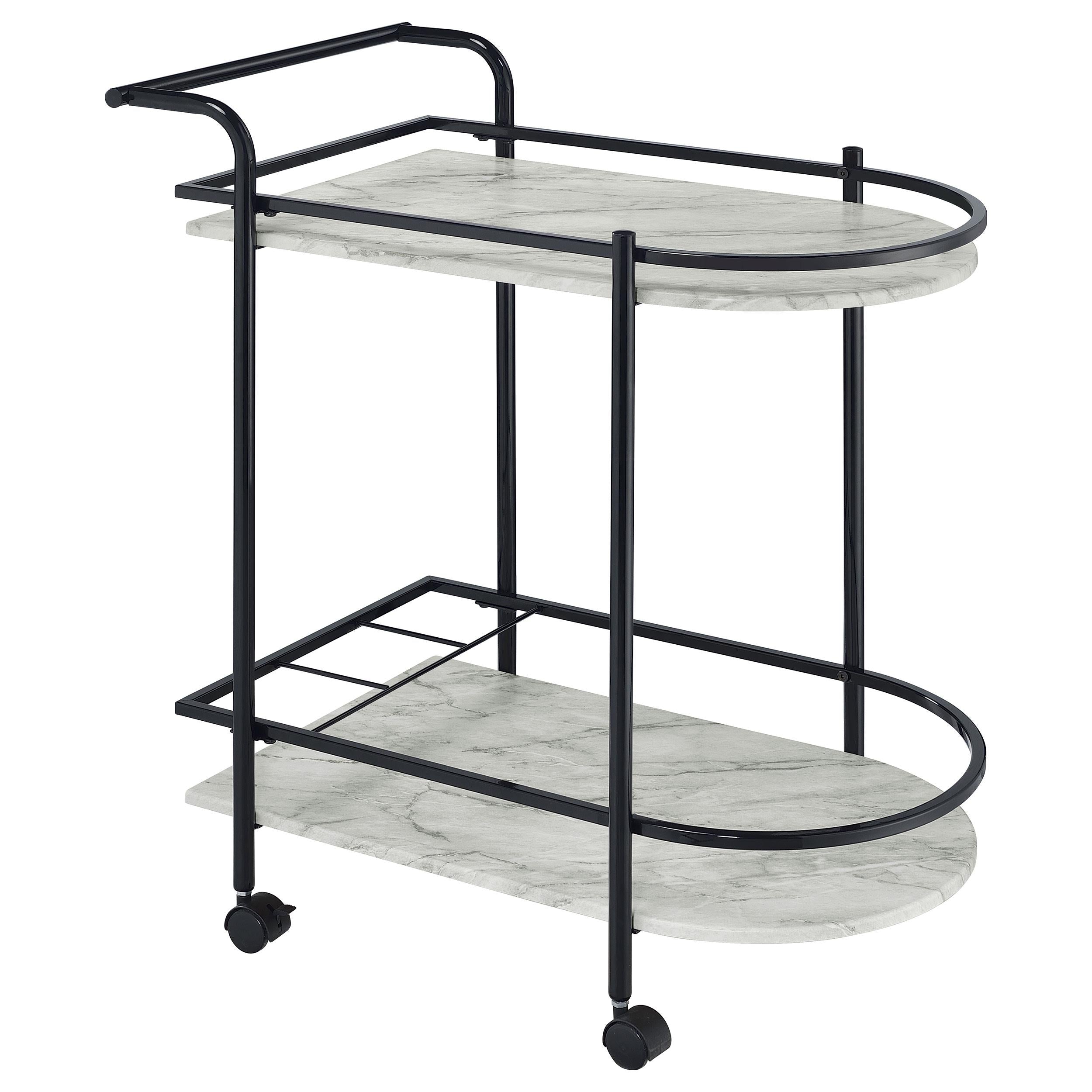 Coaster Furniture Desiree 181376 2-tier Faux Marble Shelf Metal Bar Cart – Black