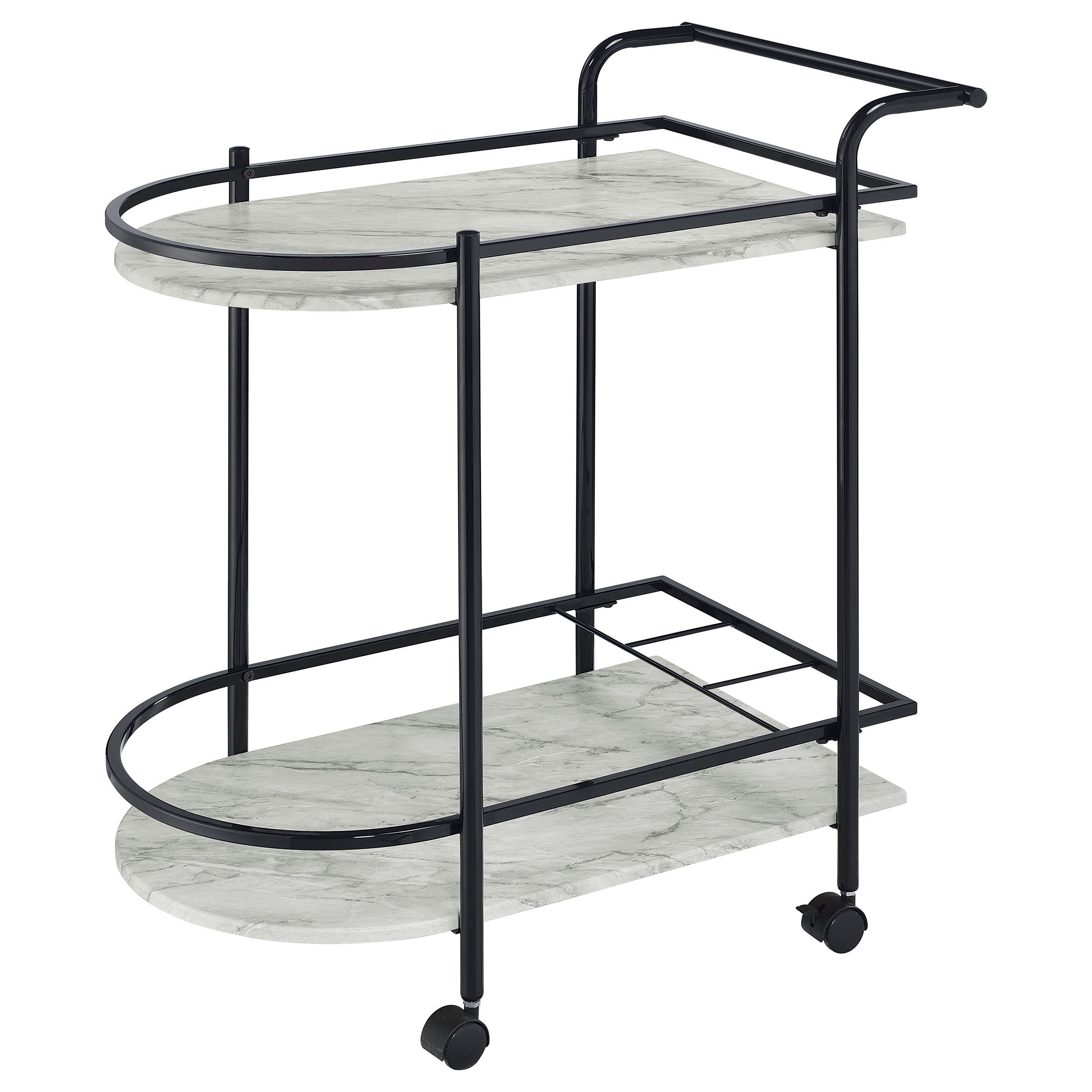 Coaster Furniture Desiree 181376 2-tier Faux Marble Shelf Metal Bar Cart - Black - Image 3