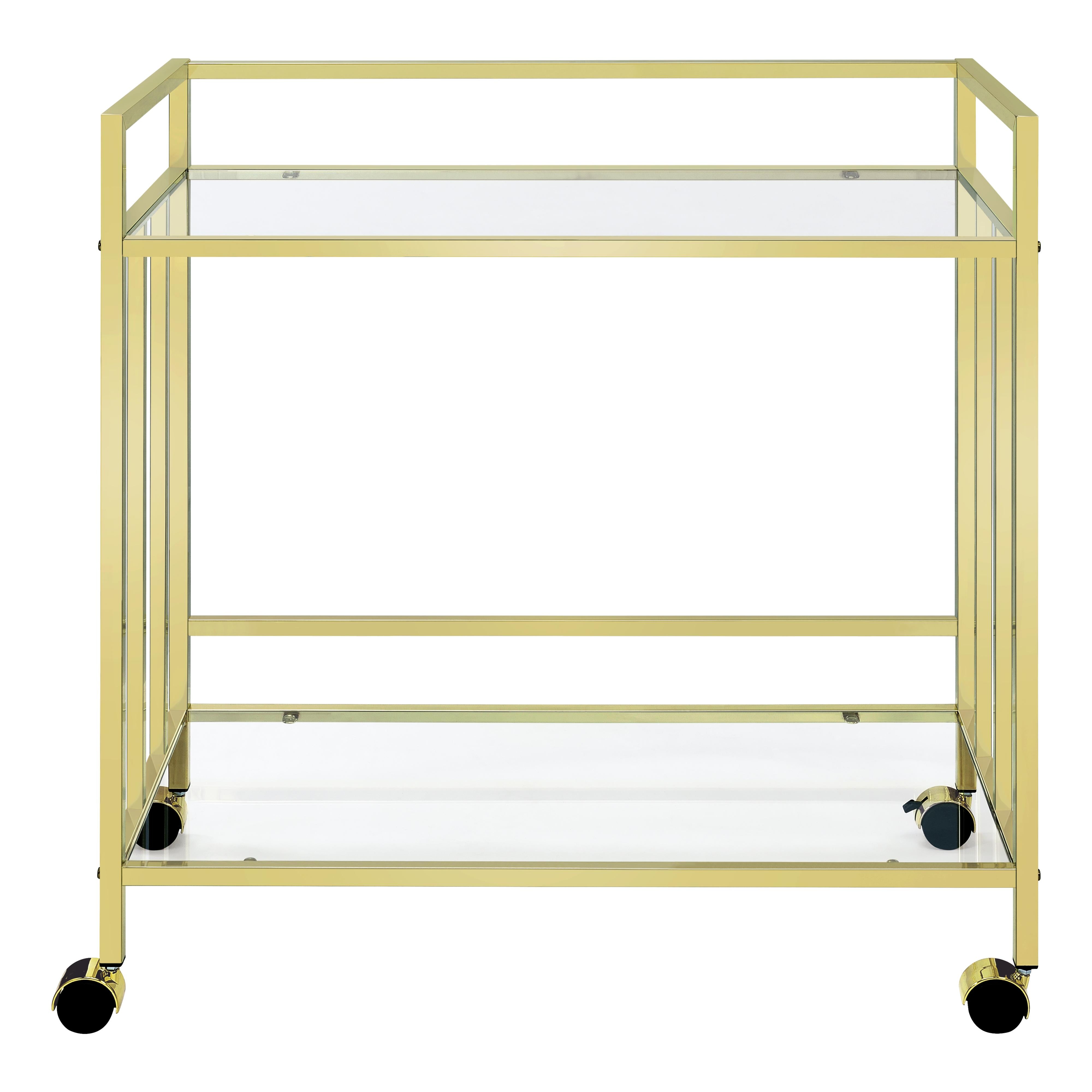 Coaster Furniture Cara 181381 2-tier Rectangular Glass Shelf Metal Bar Cart - Brass - Image 2