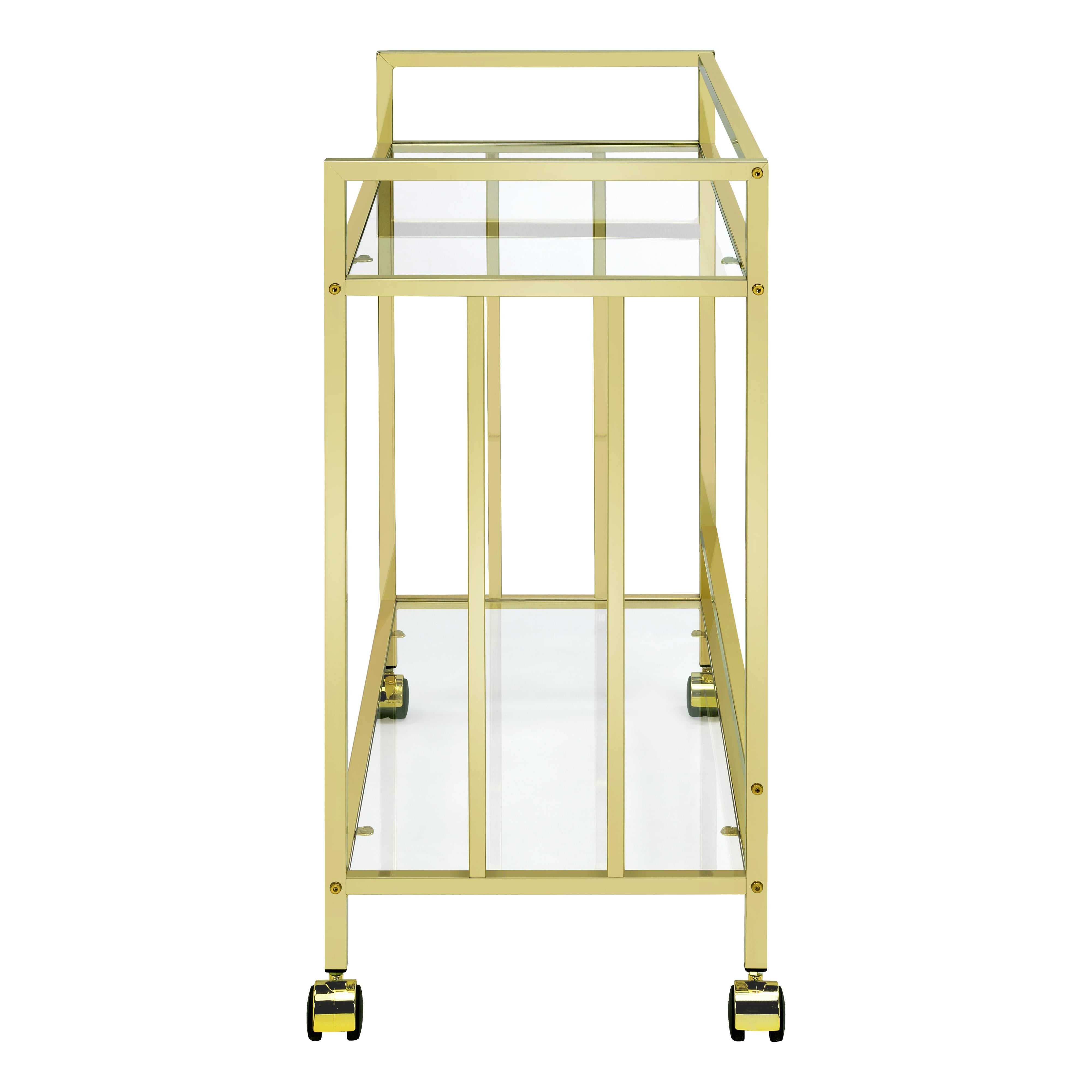 Coaster Furniture Cara 181381 2-tier Rectangular Glass Shelf Metal Bar Cart - Brass - Image 3