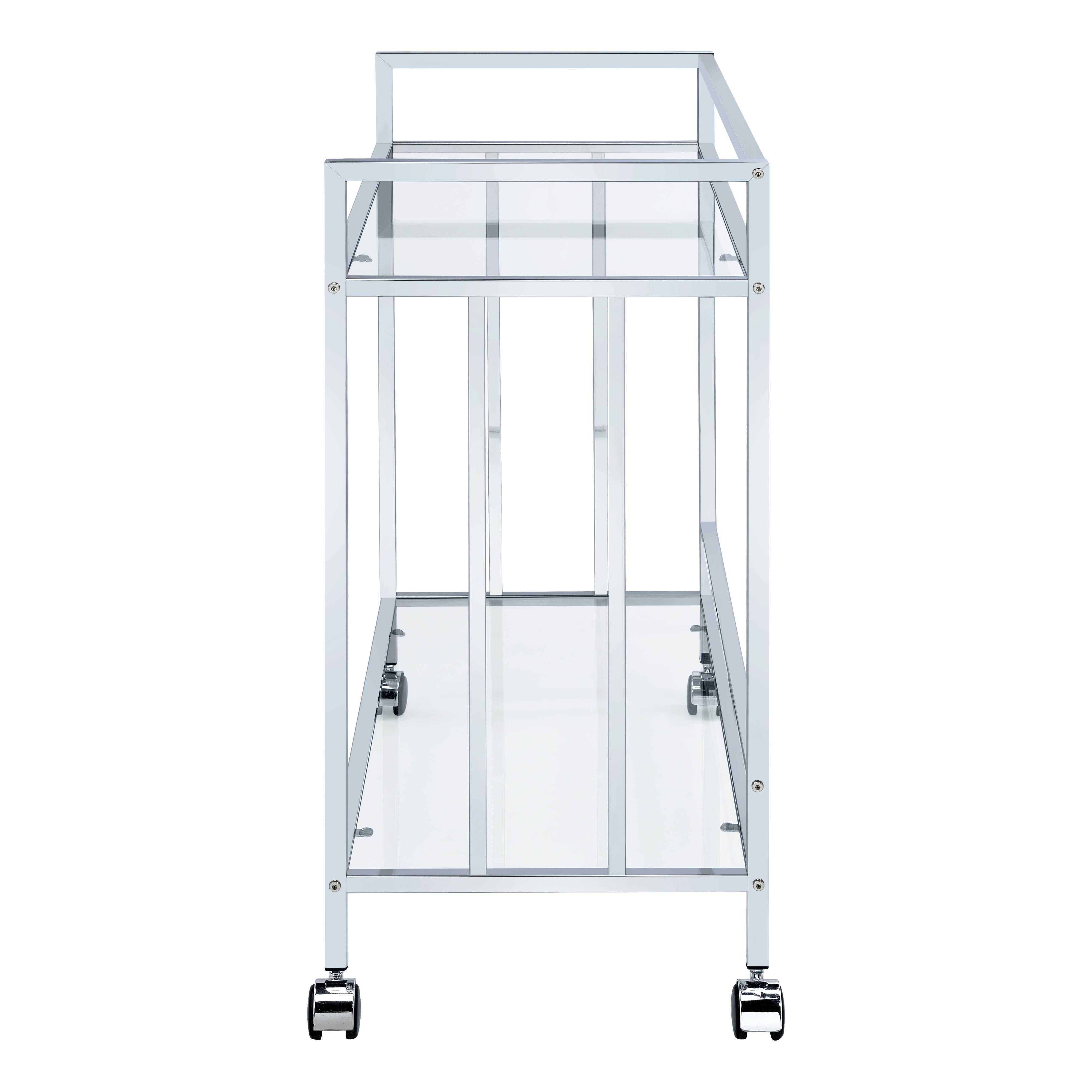 Coaster Furniture Cara 181382 2-tier Rectangular Glass Shelf Metal Bar Cart - Chrome - Image 3