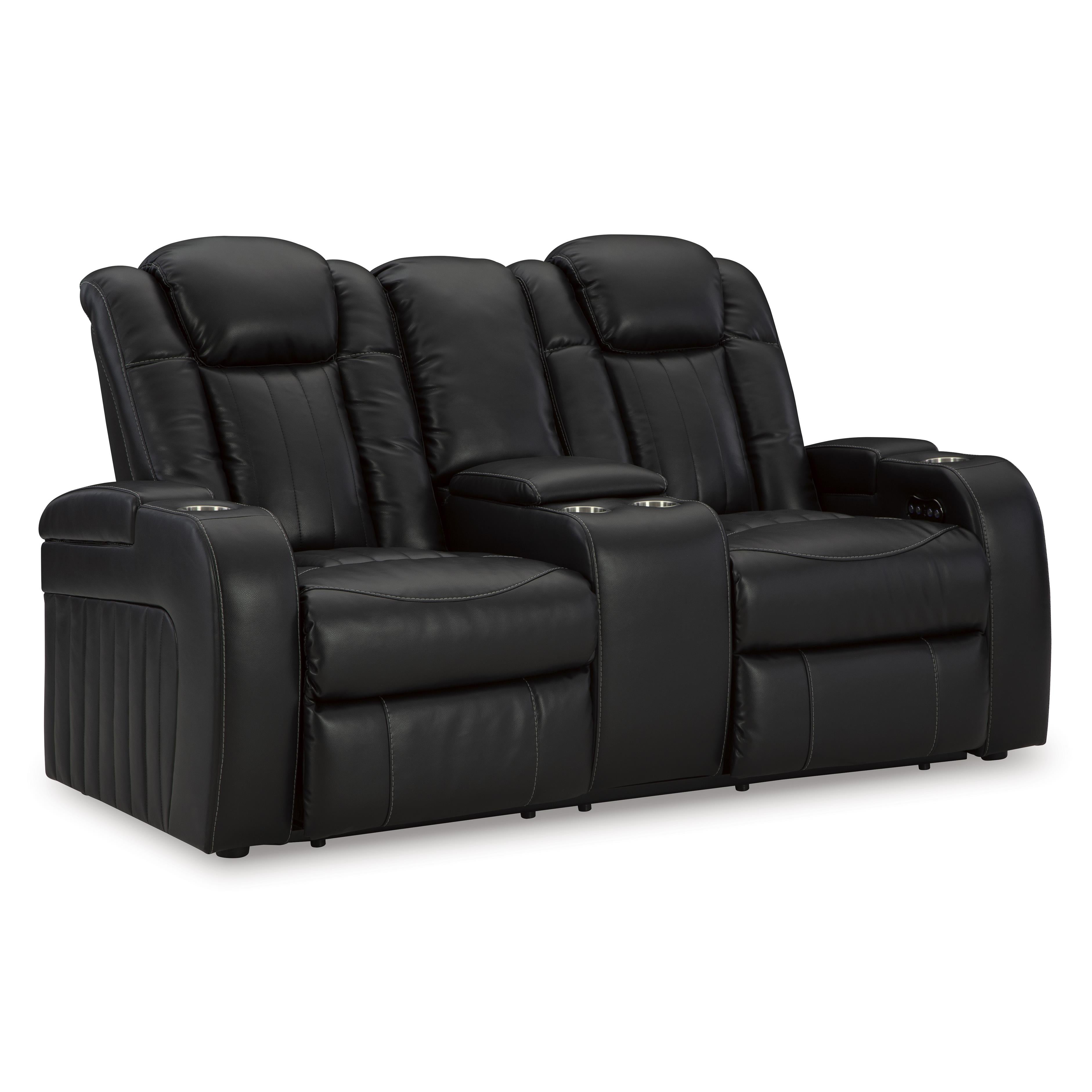 Signature Design by Ashley Caveman Den 9070318 Power Reclining Loveseat with Console and Adjustable Headrest