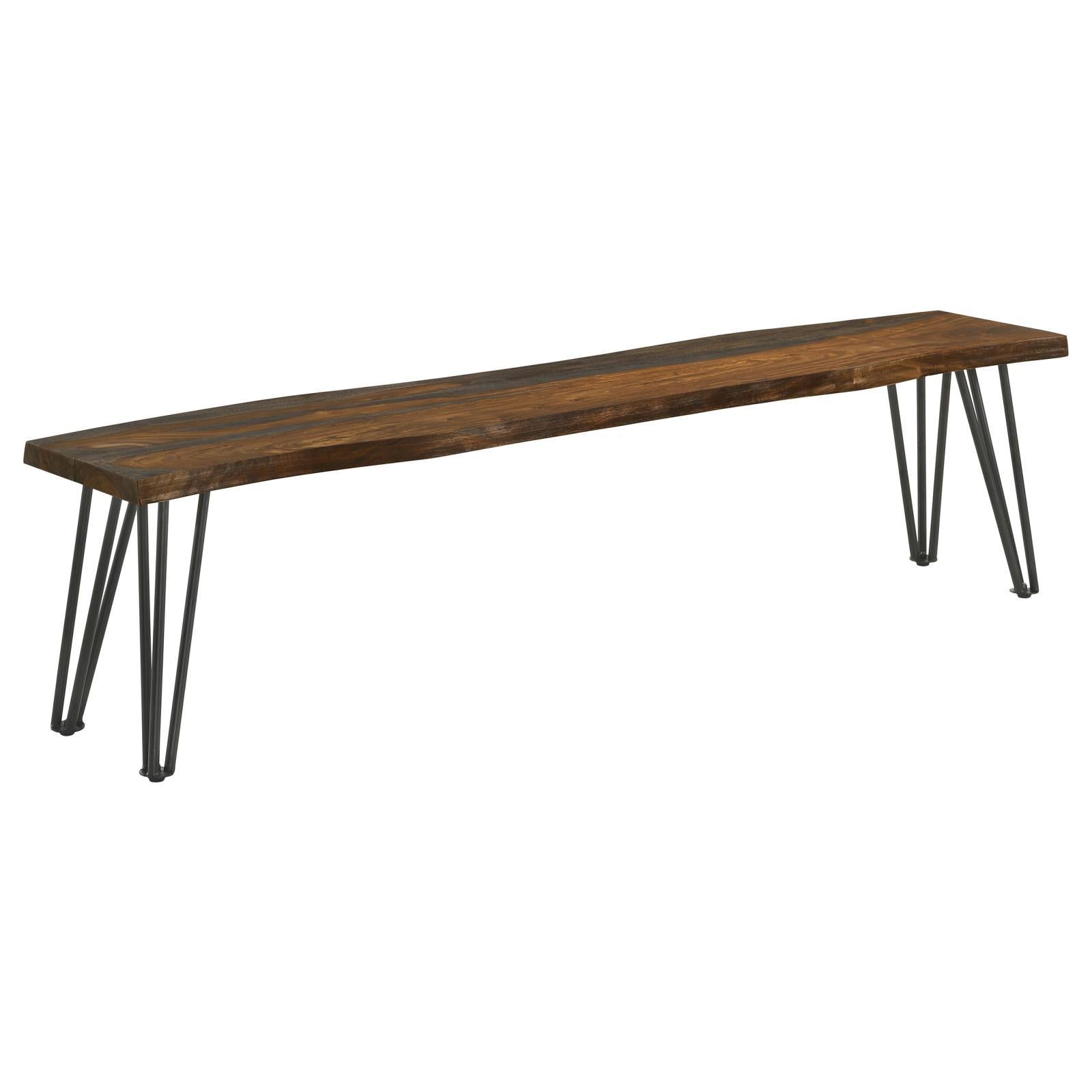 Coaster Furniture Neve 193863 Live Edge Wood Dining Bench Hairpin Legs - Grey Sheesham - Image 1