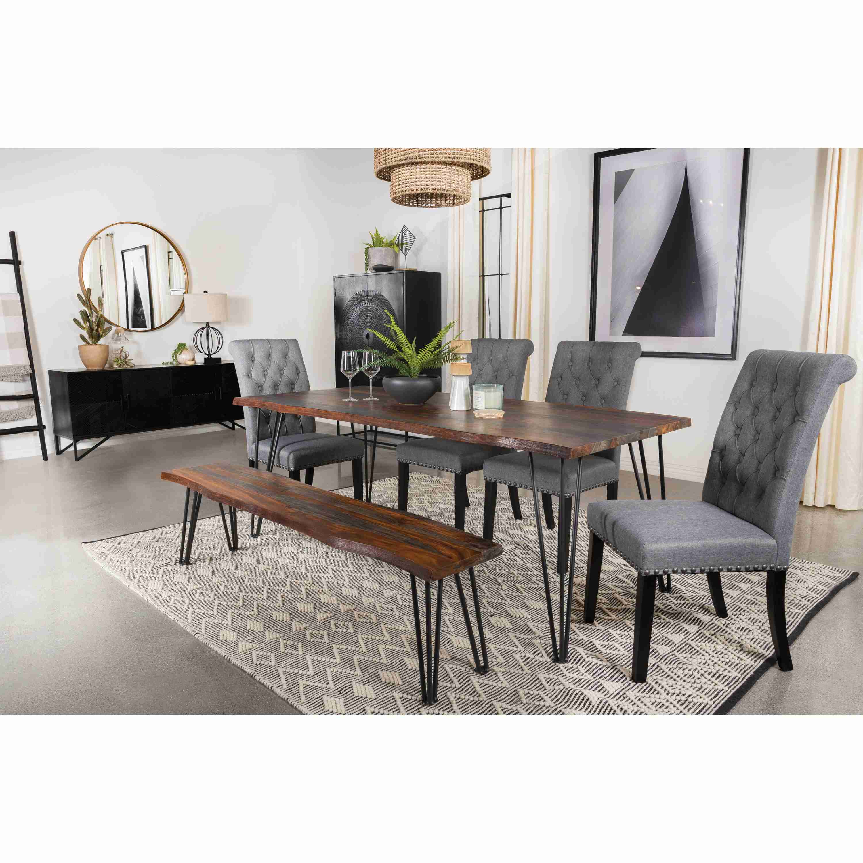 Coaster Furniture Neve 193863 Live Edge Wood Dining Bench Hairpin Legs - Grey Sheesham - Image 2