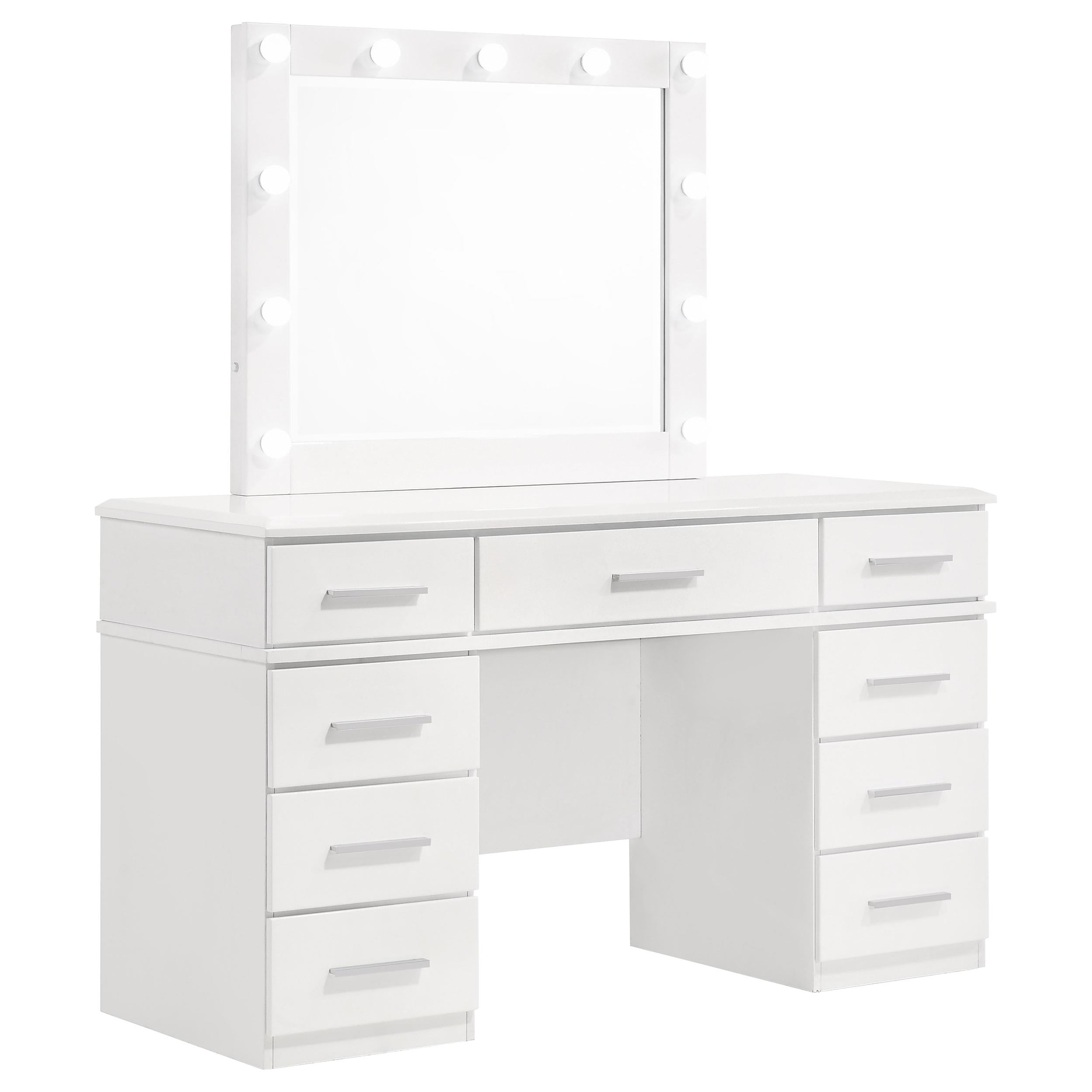 Coaster Furniture Felicity 203507 9-Drawer Vanity Table Lighted Mirror - Glossy White - Image 1