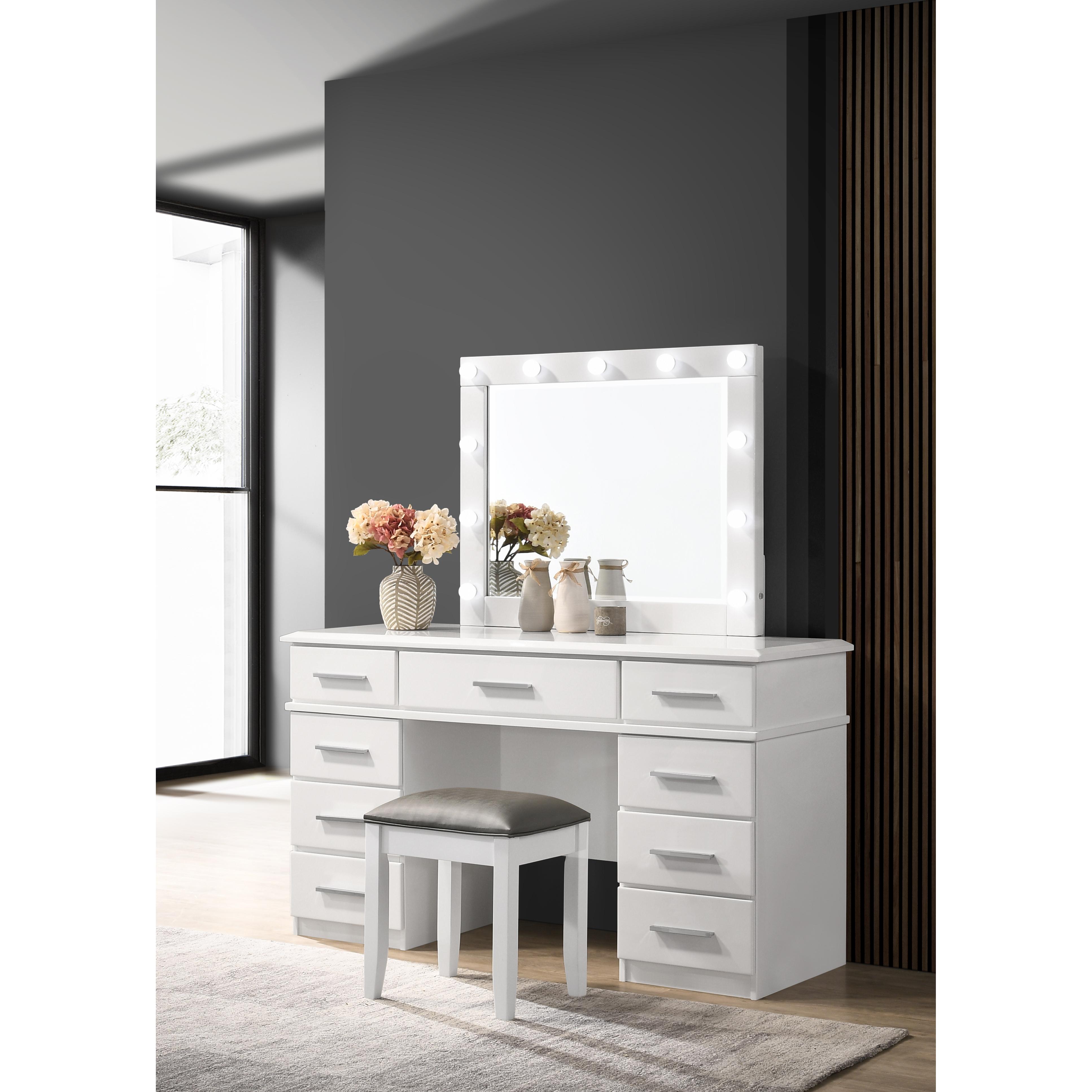 Coaster Furniture Felicity 203507STL Upholstered Vanity Stool - Metallic and Glossy White - Image 2