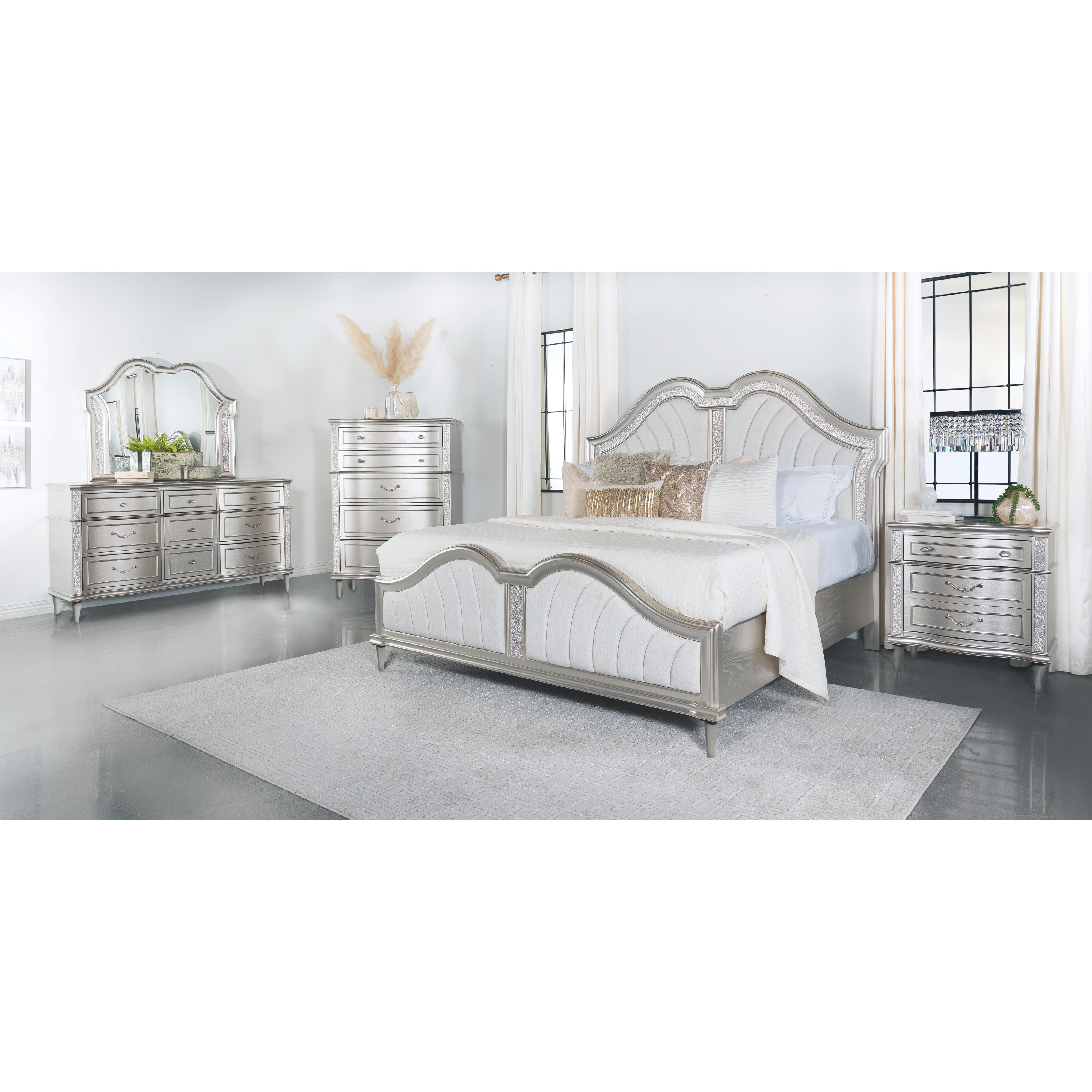 Coaster Furniture Evangeline 223391KE Wood Eastern King LED Panel Bed - Silver Oak - Image 2