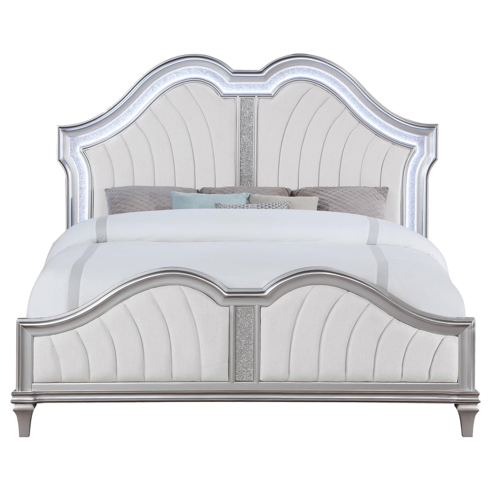 Coaster Furniture Evangeline 223391Q Wood Queen LED Panel Bed - Silver Oak - Image 3