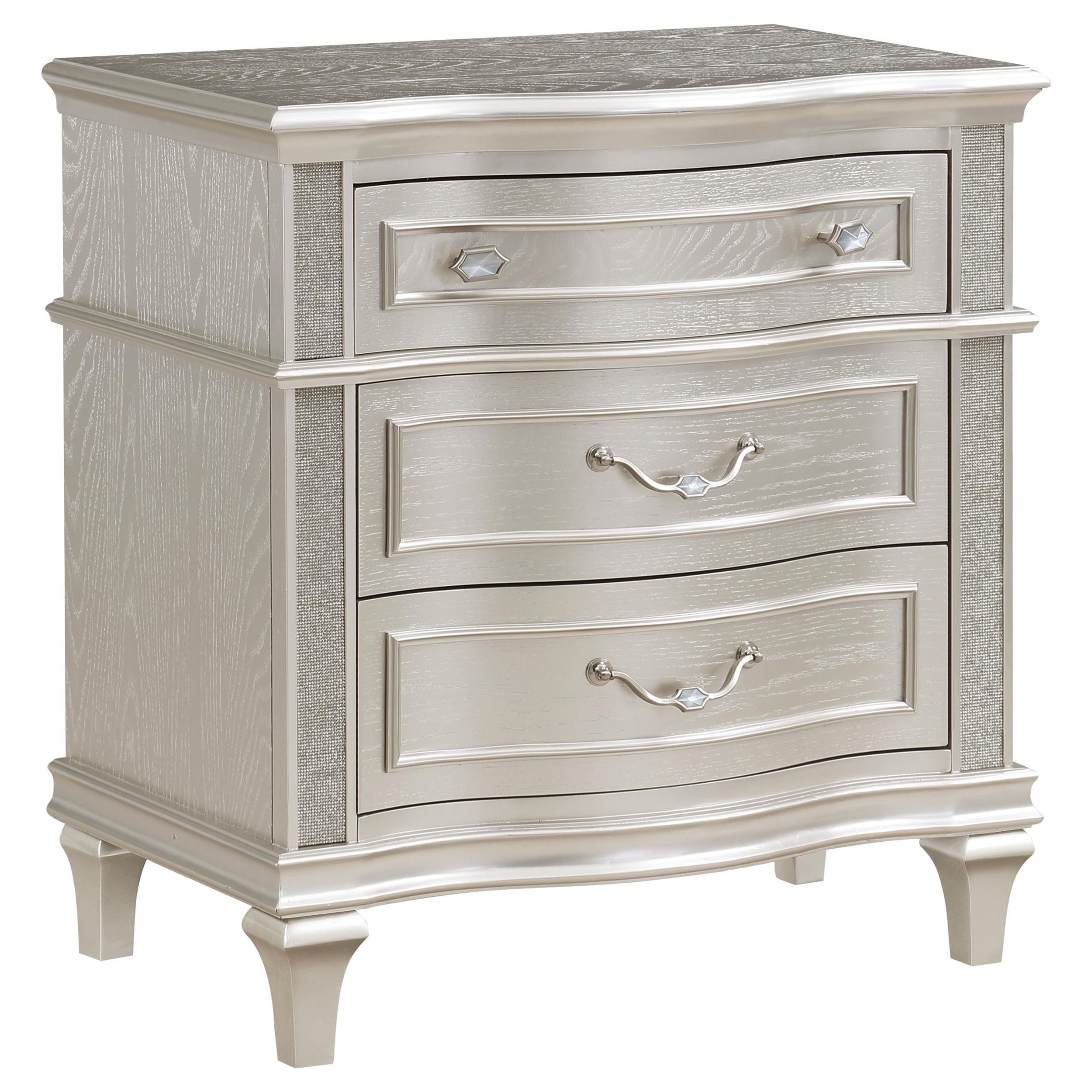 Coaster Furniture Evangeline 223392 3-Drawer Nightstand – Silver Oak