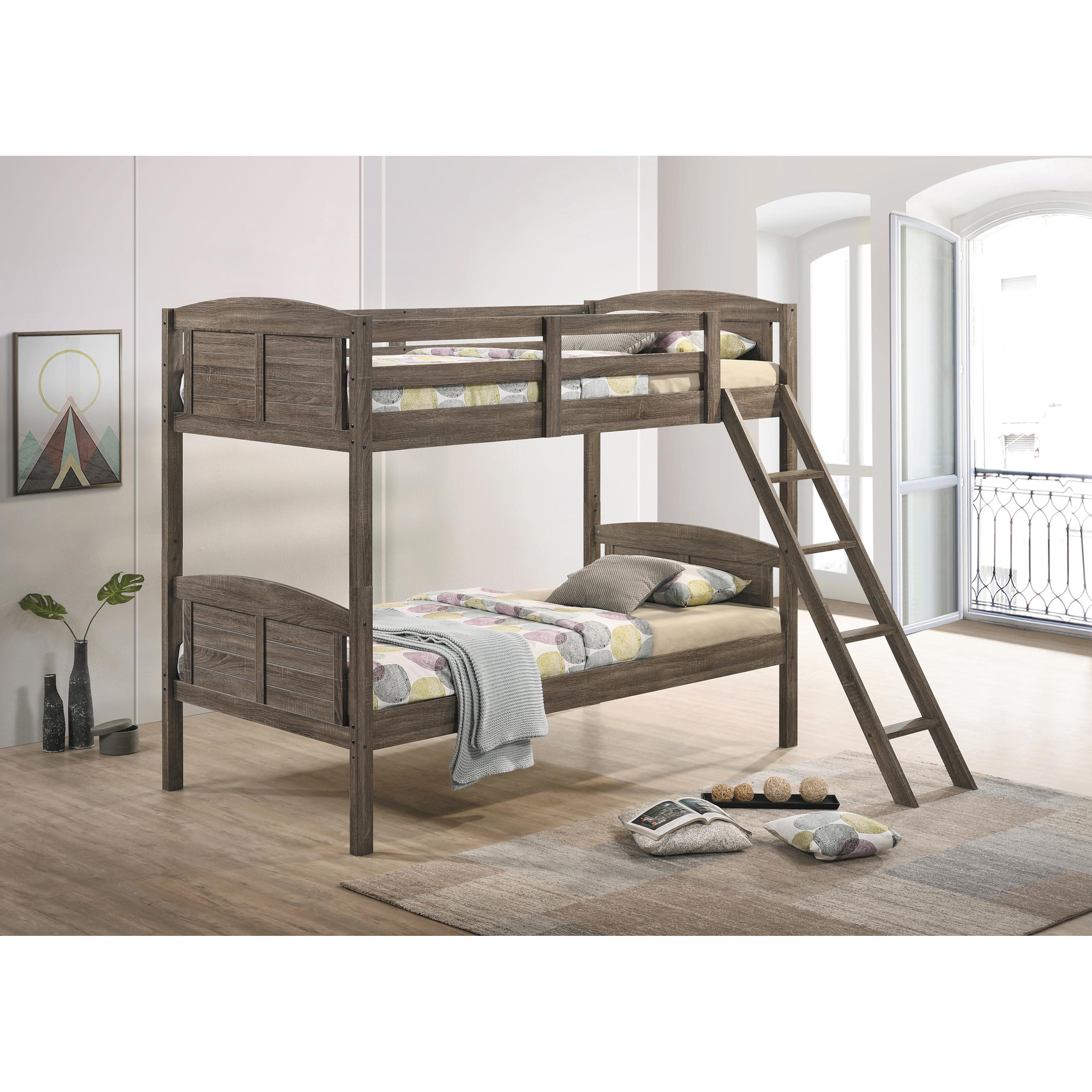 Coaster Furniture Flynn 400808 Wood Twin Over Twin Bunk Bed - Weathered Brown - Image 3