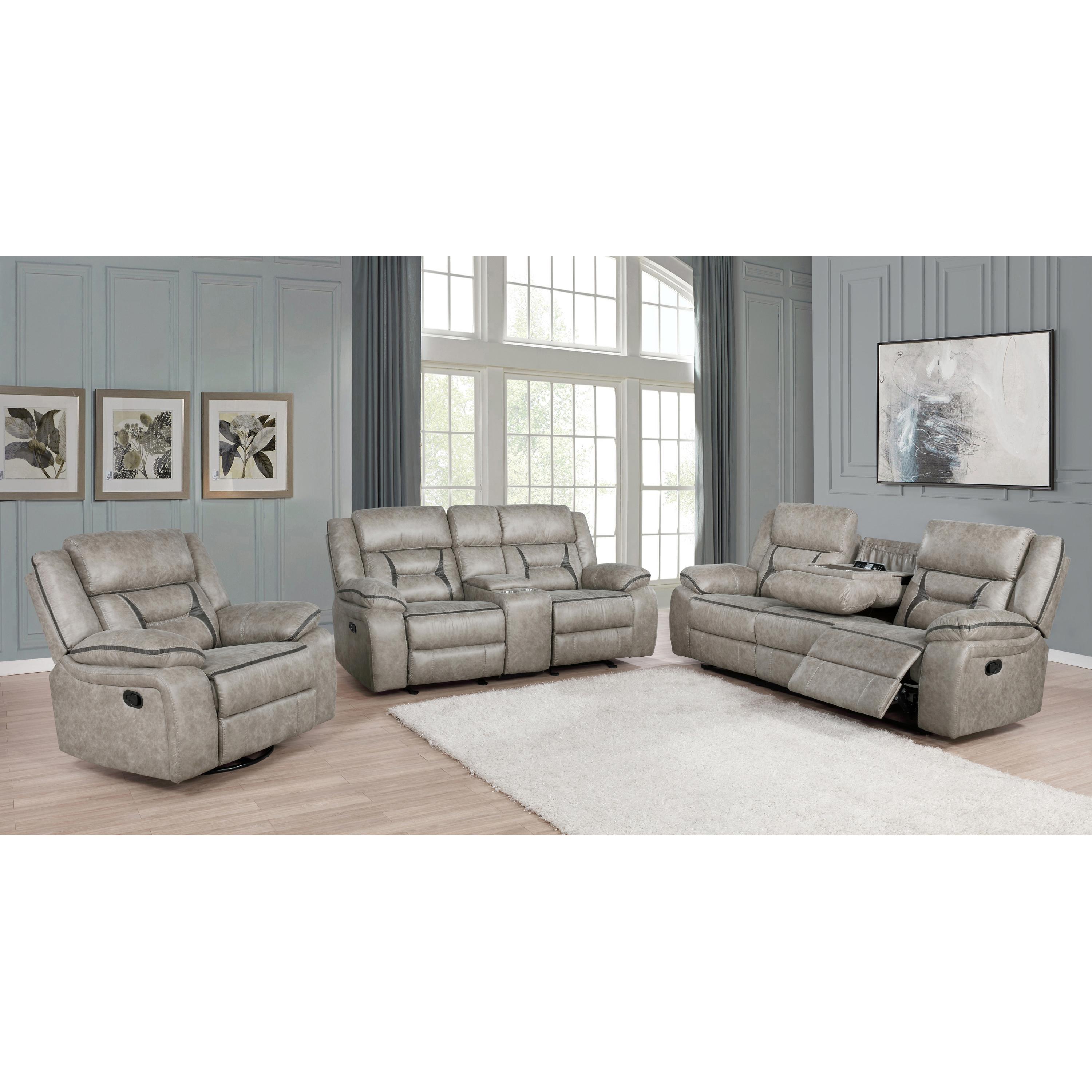 Coaster Furniture Greer 651351 Upholstered Motion Reclining Sofa - Taupe - Image 3