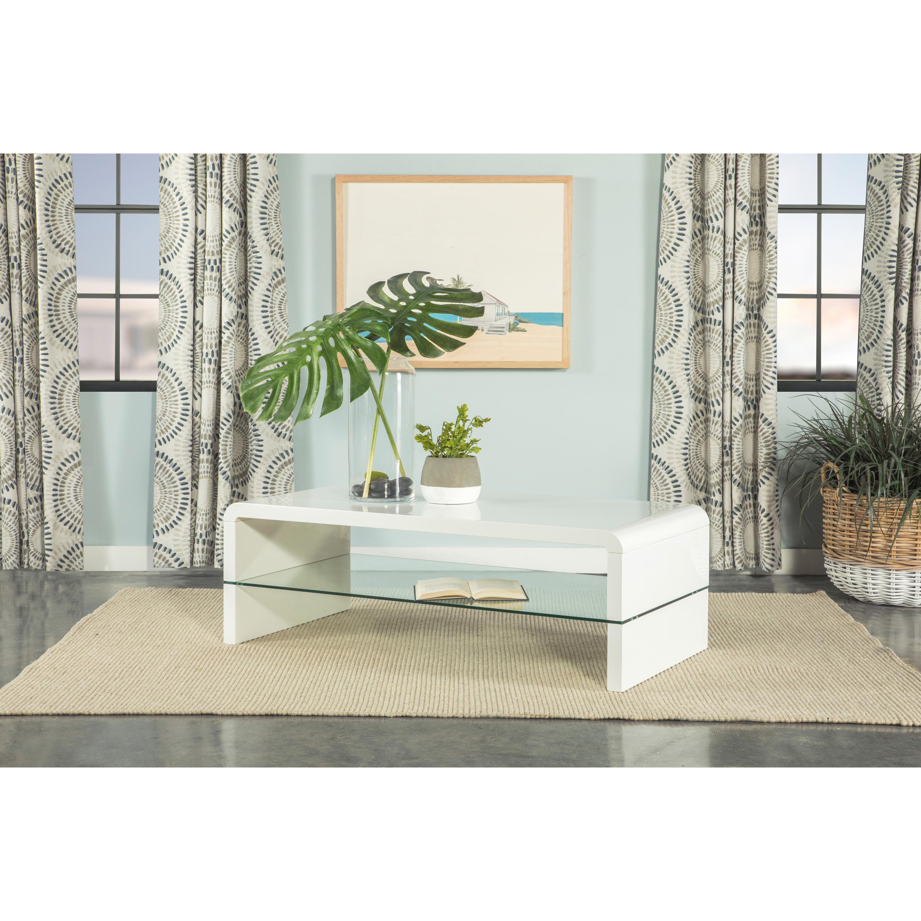 Coaster Furniture Airell 703798 Rectangular Coffee Table with Shelf - White High Gloss - Image 2