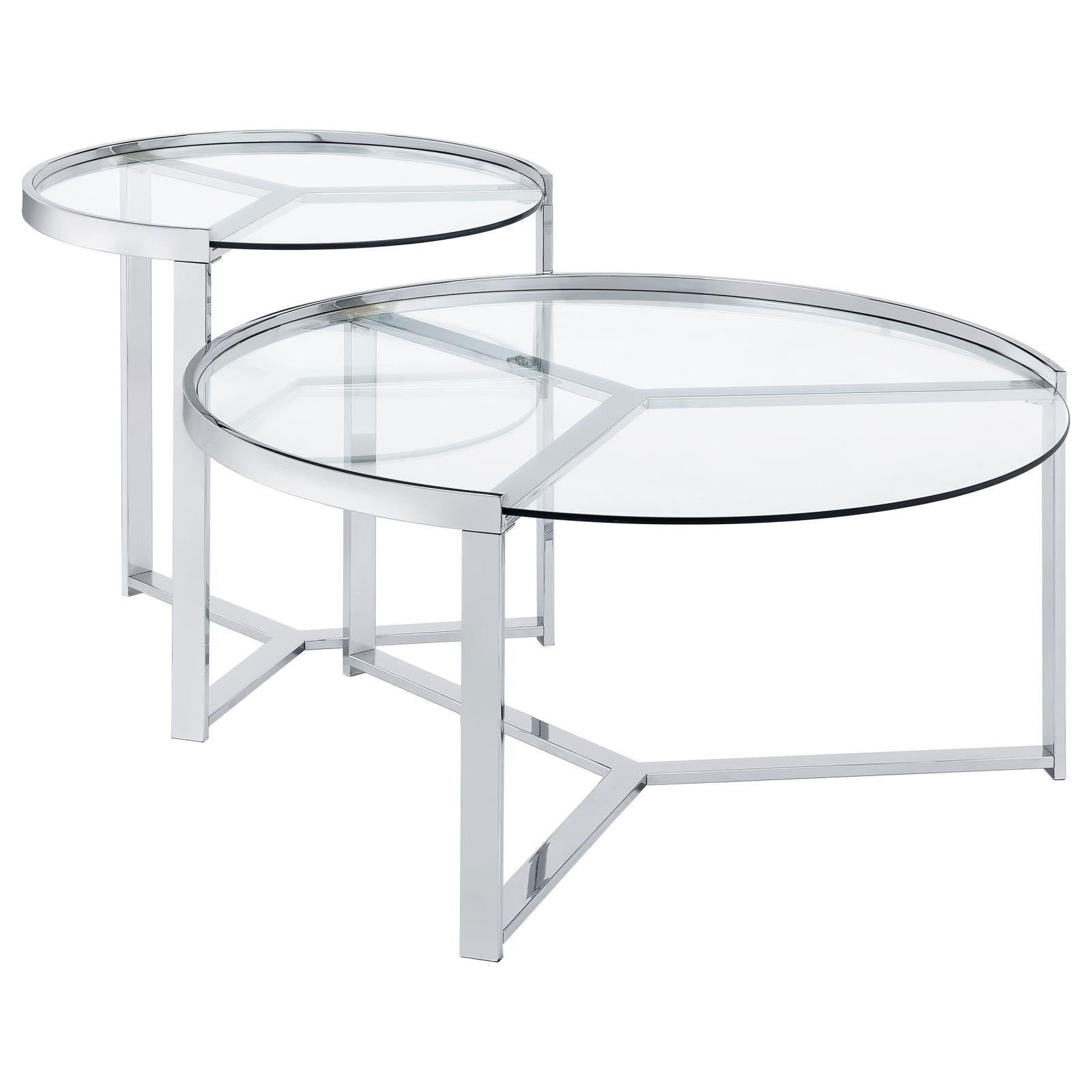 Coaster Furniture Delia 708400 2-Piece Round Glass Top Nesting Coffee Table - Chrome - Image 1