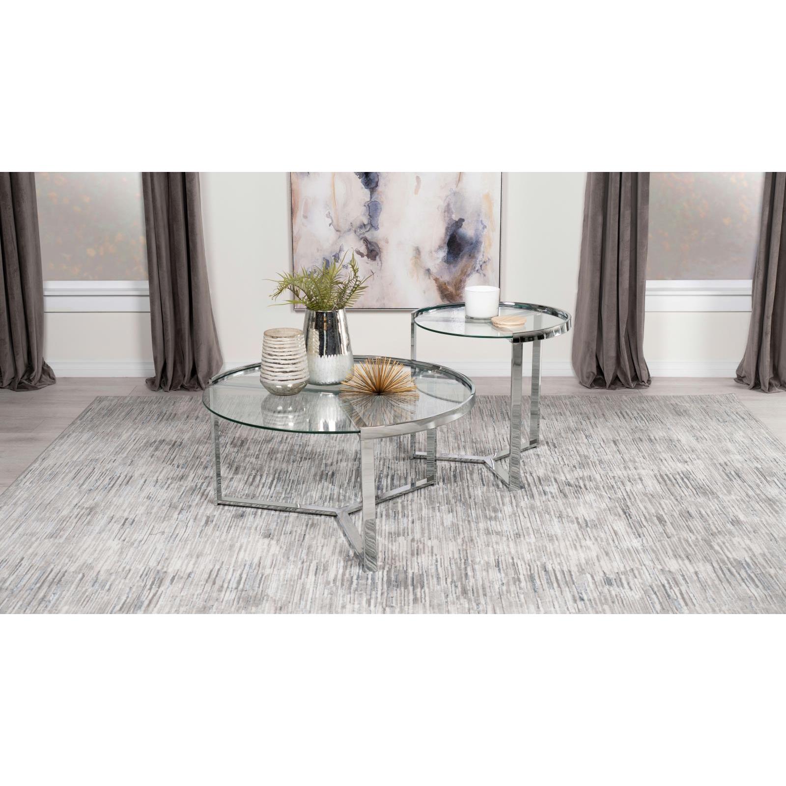 Coaster Furniture Delia 708400 2-Piece Round Glass Top Nesting Coffee Table - Chrome - Image 2
