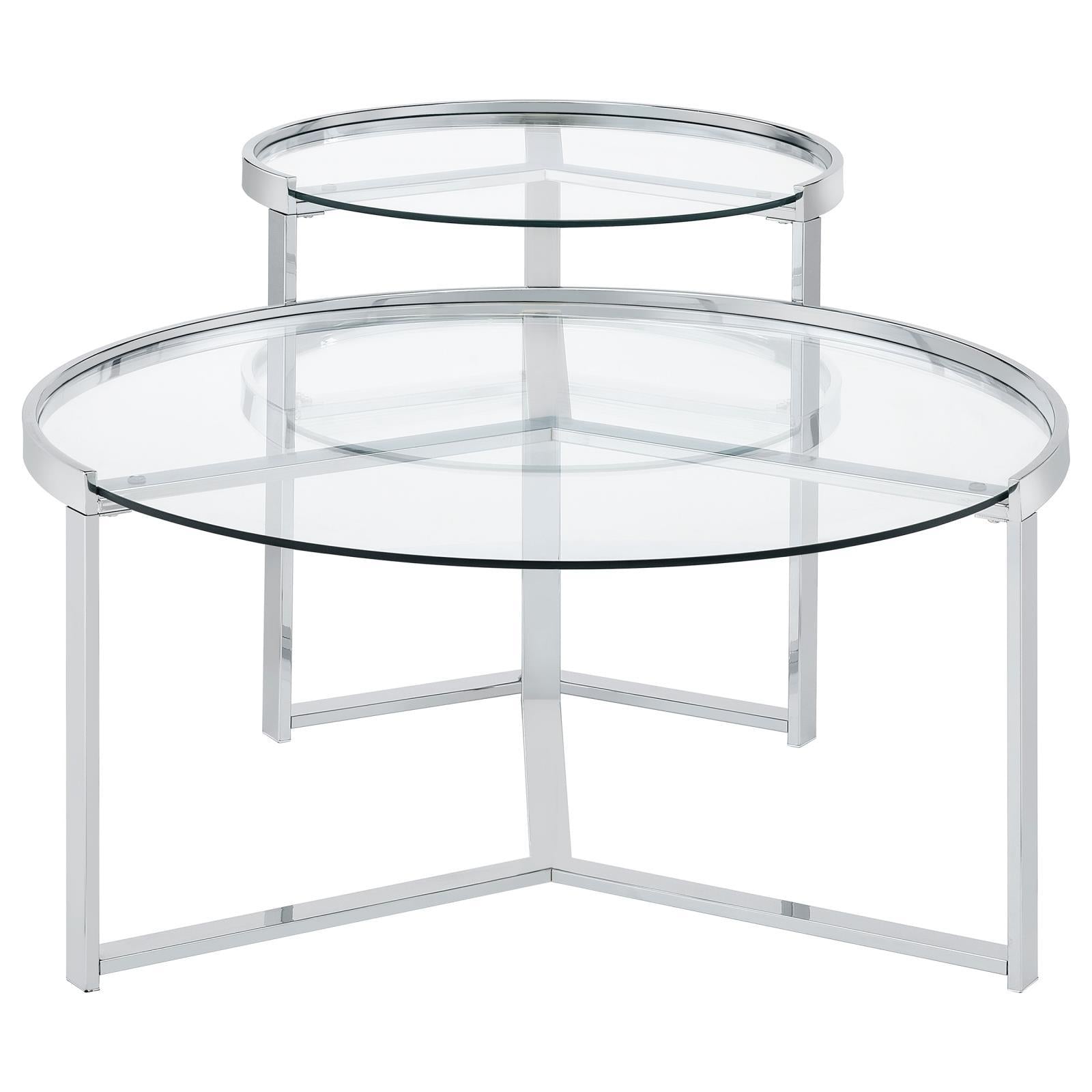 Coaster Furniture Delia 708400 2-Piece Round Glass Top Nesting Coffee Table - Chrome - Image 3