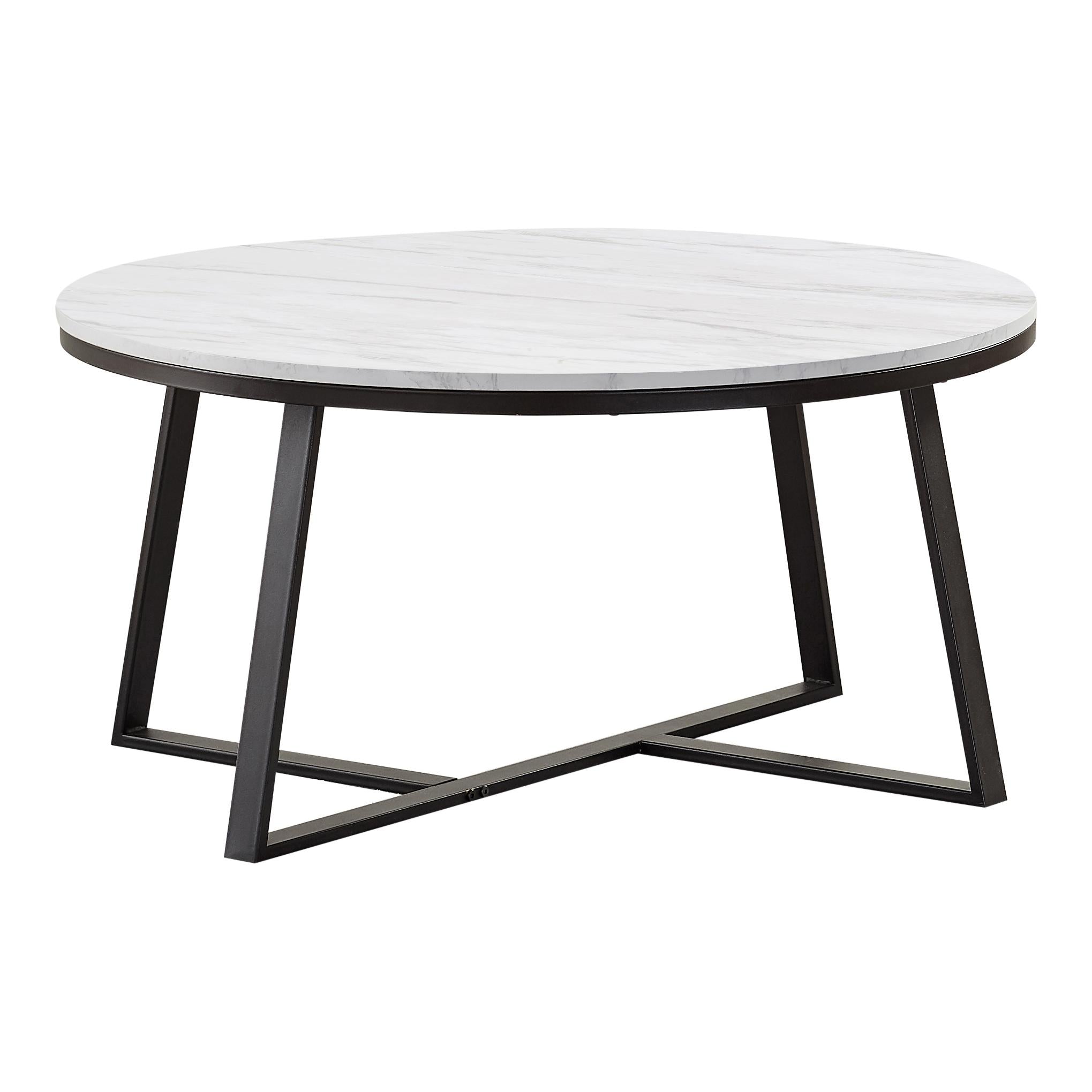 Coaster Furniture Hugo 723238 Round Faux Marble Coffee Table - White and Matte Black - Image 1
