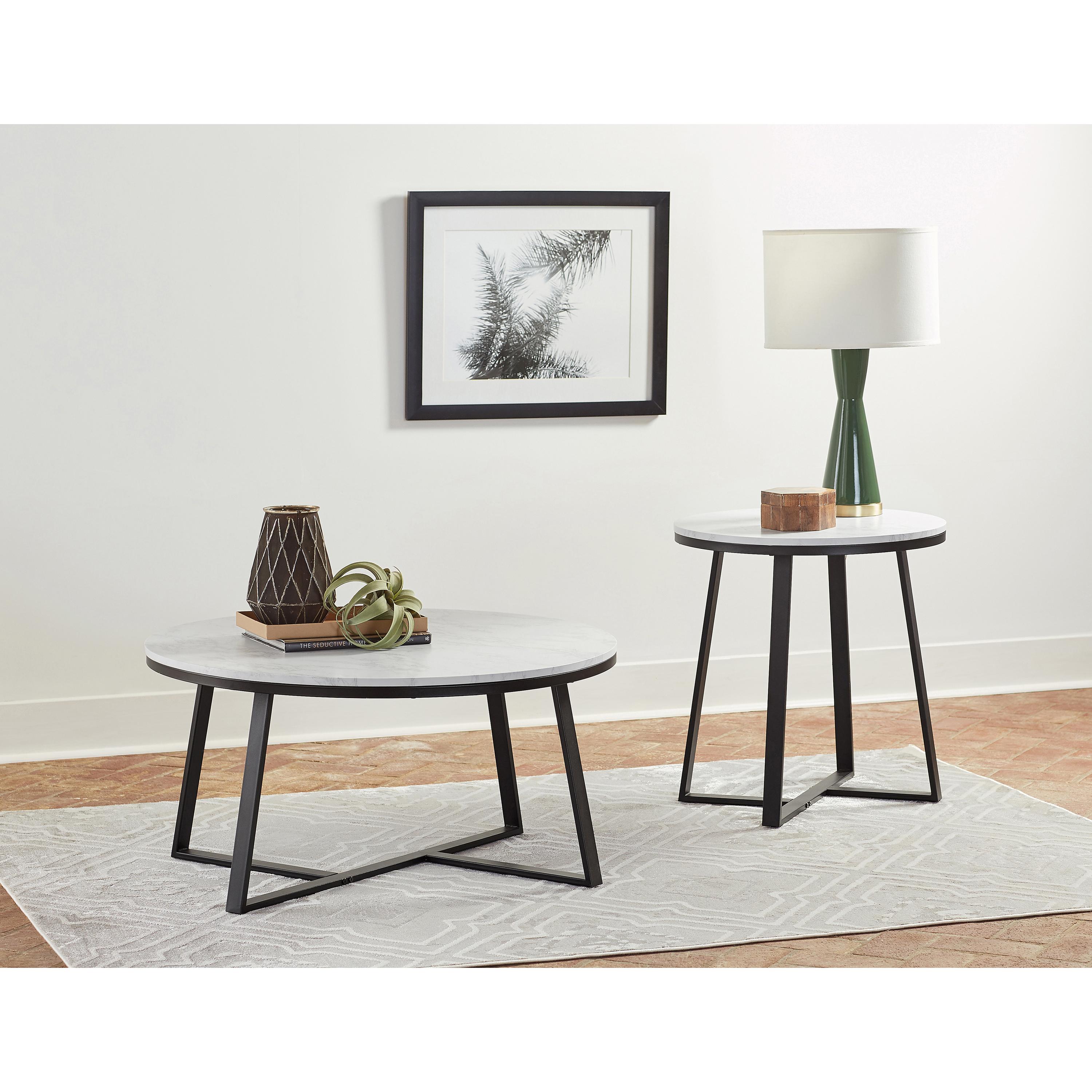Coaster Furniture Hugo 723238 Round Faux Marble Coffee Table - White and Matte Black - Image 2