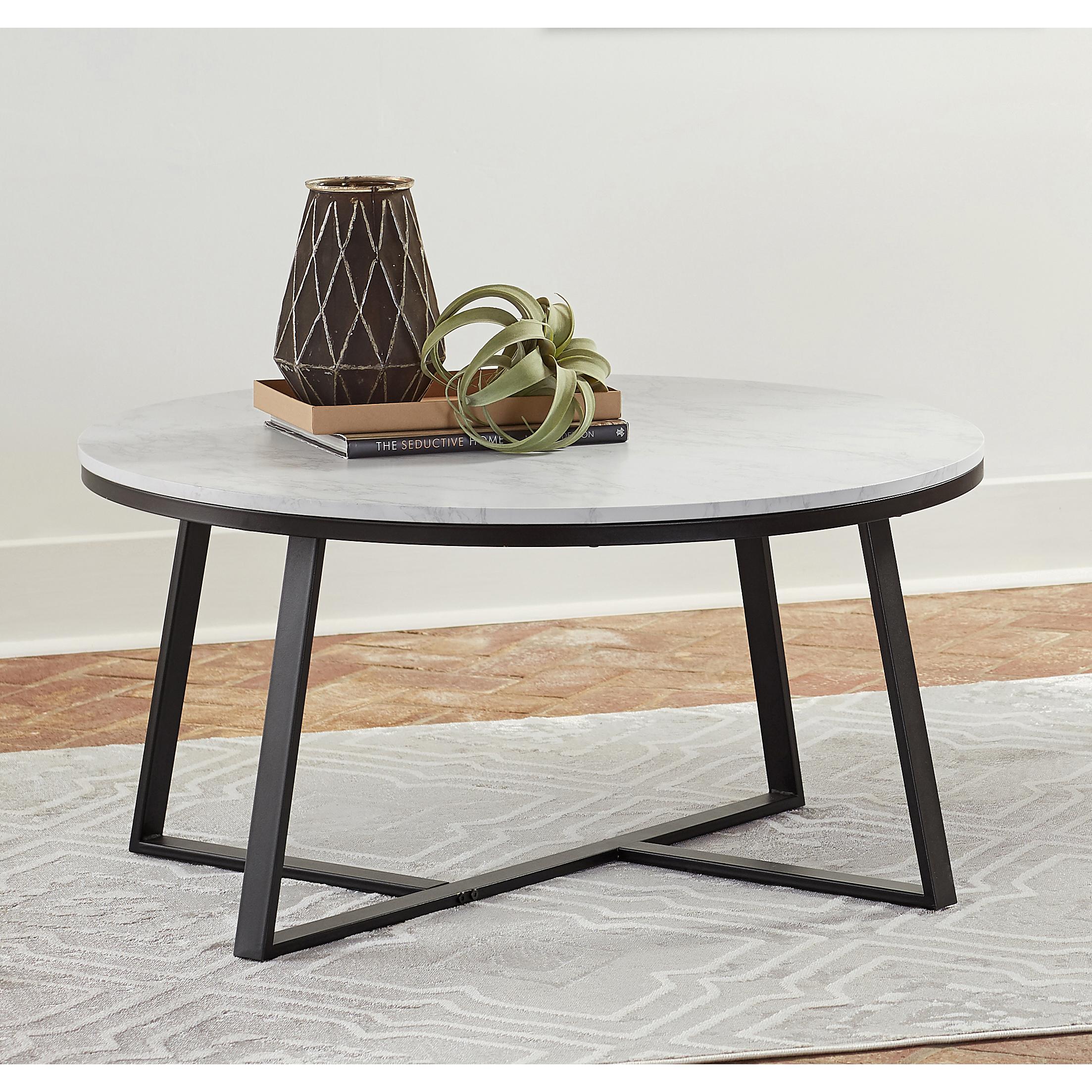 Coaster Furniture Hugo 723238 Round Faux Marble Coffee Table - White and Matte Black - Image 3