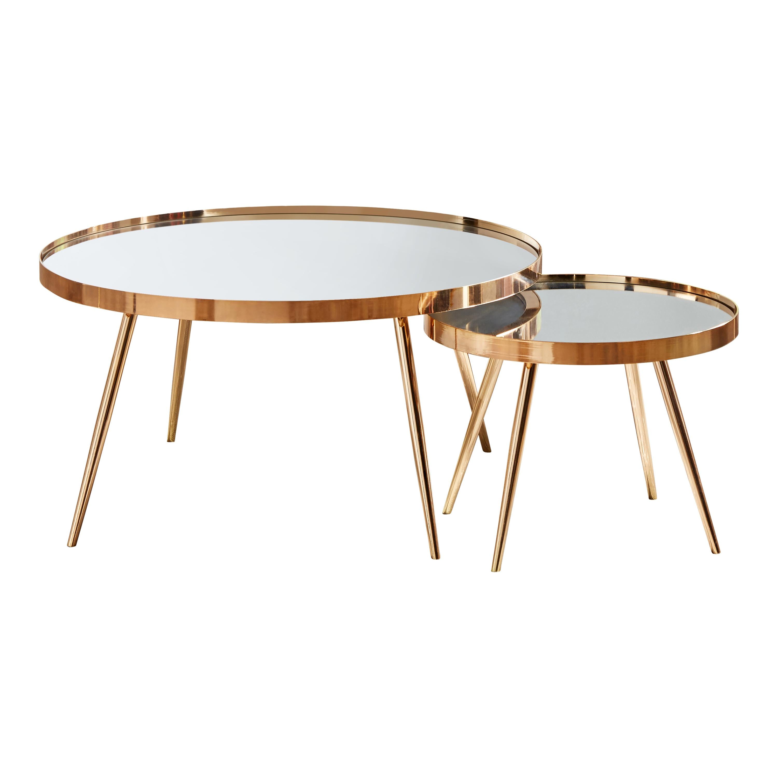 Coaster Furniture Kaelyn 723918 2-piece Round Mirror Top - Nesting Coffee Table Gold - Image 1