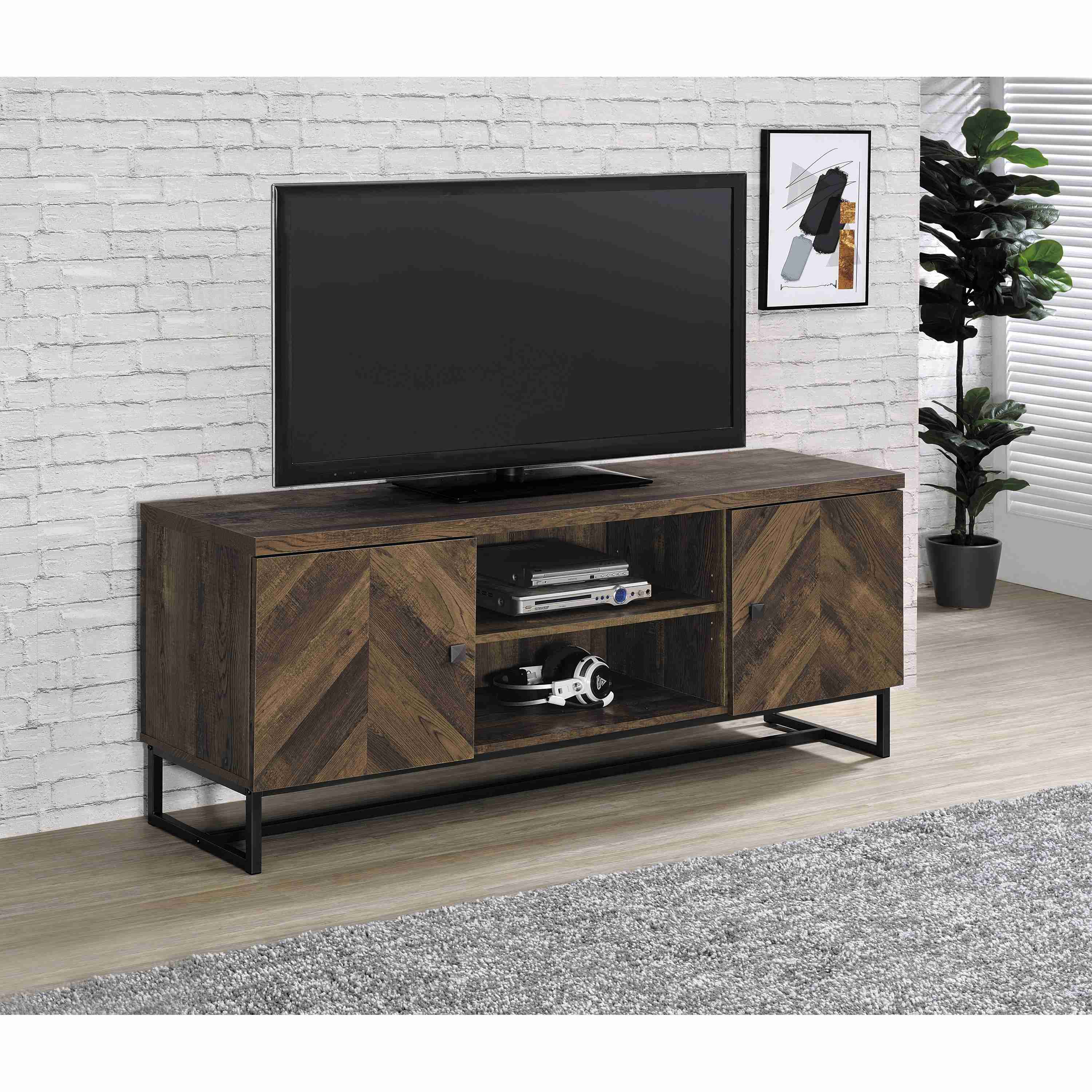 Coaster Furniture Myles 736052 2-door Engineered Wood 60" TV Stand - Rustic Oak - Image 2