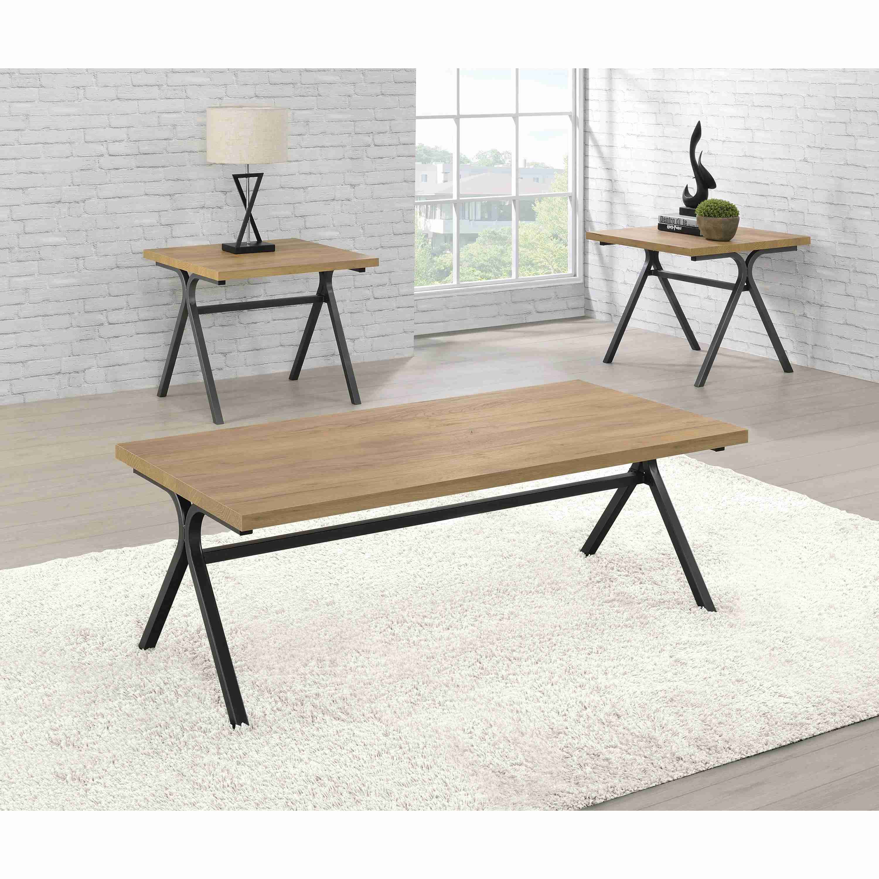 Coaster Furniture Colmar 753424 3-piece Engineered Wood Coffee Table Set – Golden Oak
