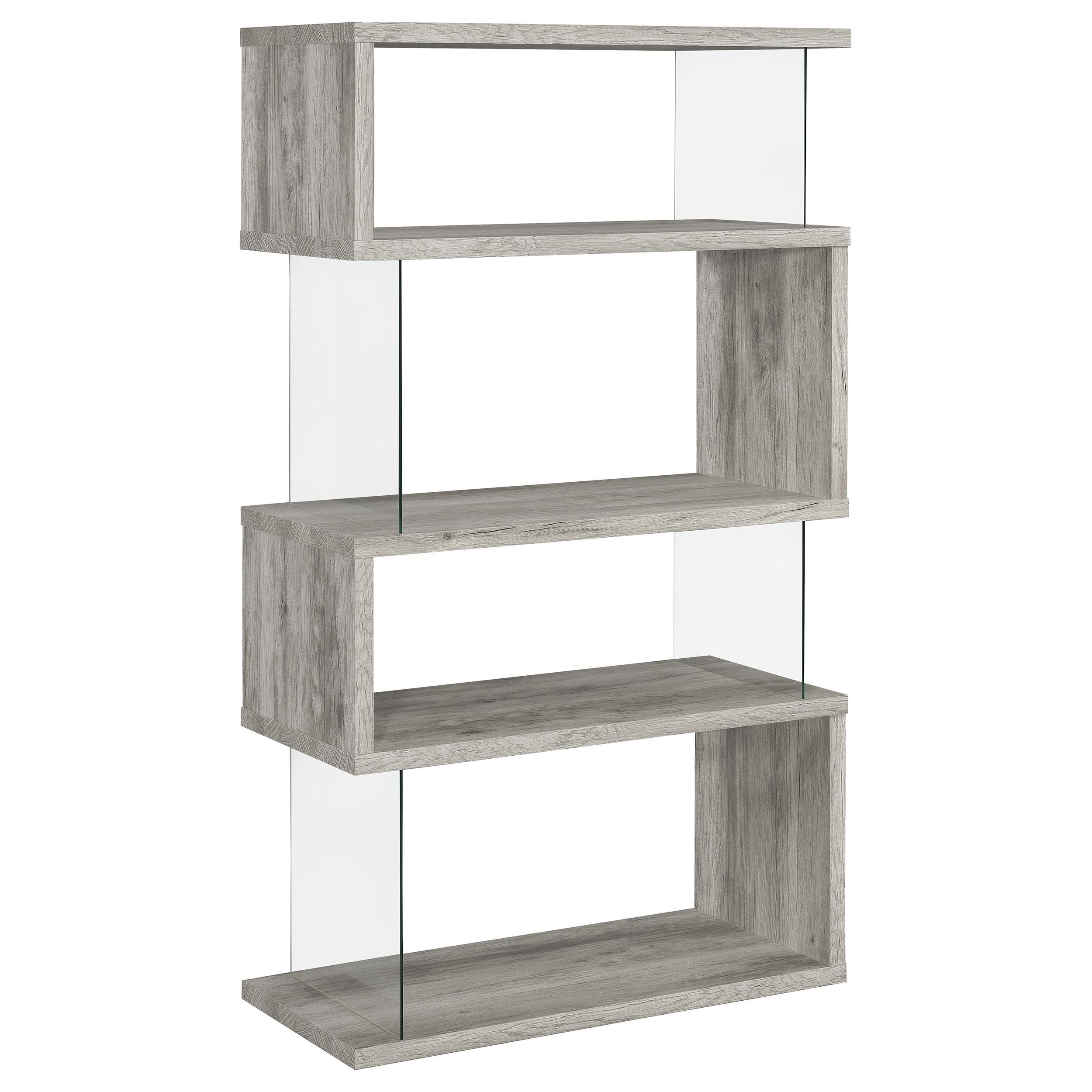 Coaster Furniture Emelle 802340 63-inch 4-shelf Glass Panel Bookshelf - Grey Driftwood - Image 1