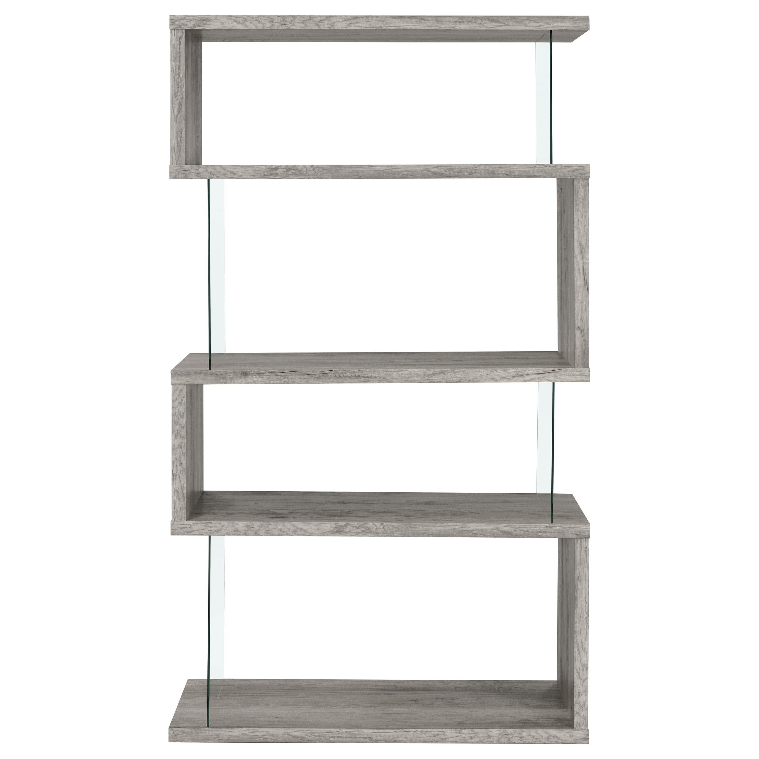 Coaster Furniture Emelle 802340 63-inch 4-shelf Glass Panel Bookshelf - Grey Driftwood - Image 2