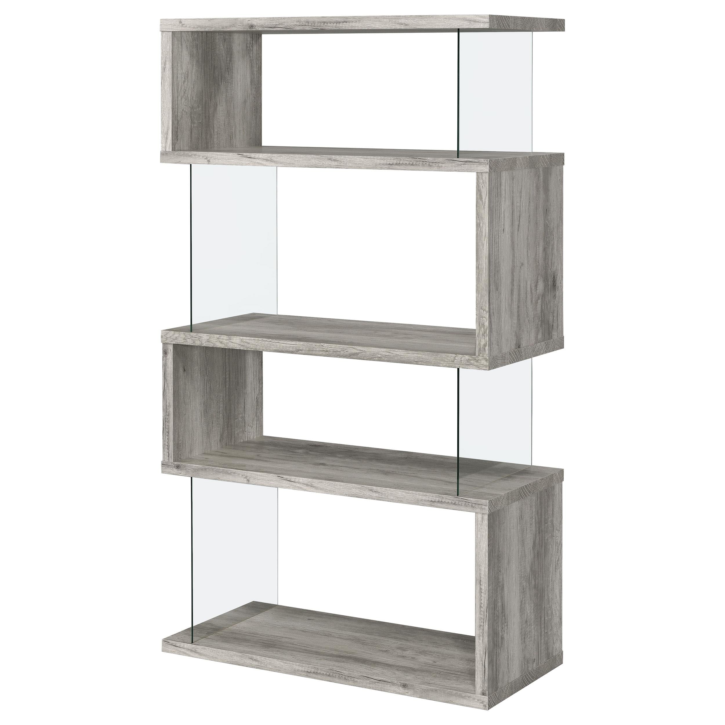 Coaster Furniture Emelle 802340 63-inch 4-shelf Glass Panel Bookshelf - Grey Driftwood - Image 3