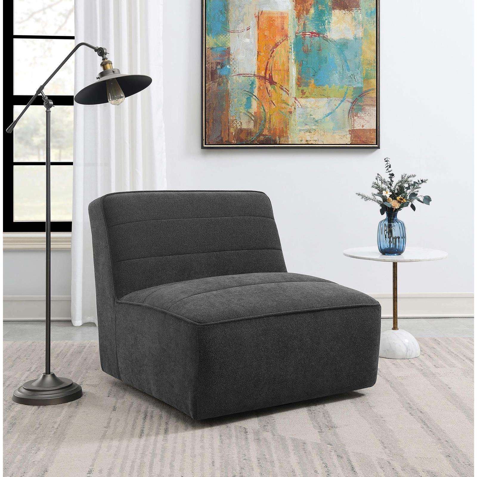 Coaster Furniture Cobie 905713 Upholstered Armless Swivel Chair - Dark Charcoal - Image 2