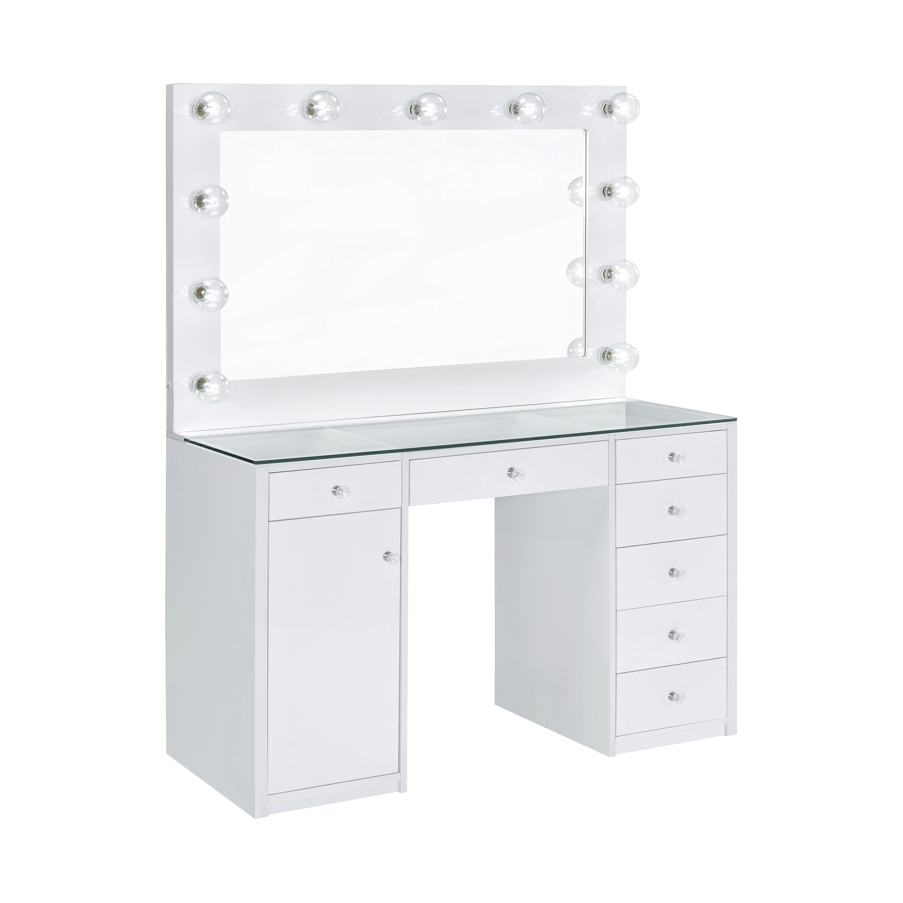 Coaster Furniture Acena 931143 7-Drawer Vanity Set with Lighting – White High Gloss