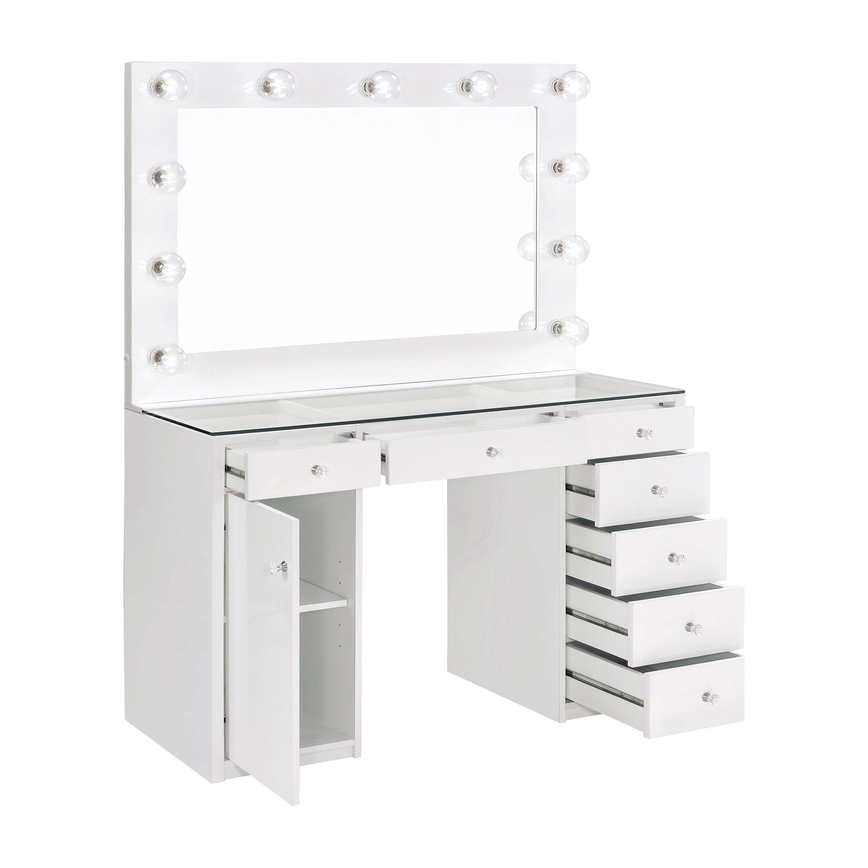 Coaster Furniture Acena 931143 7-Drawer Vanity Set with Lighting - White High Gloss - Image 3