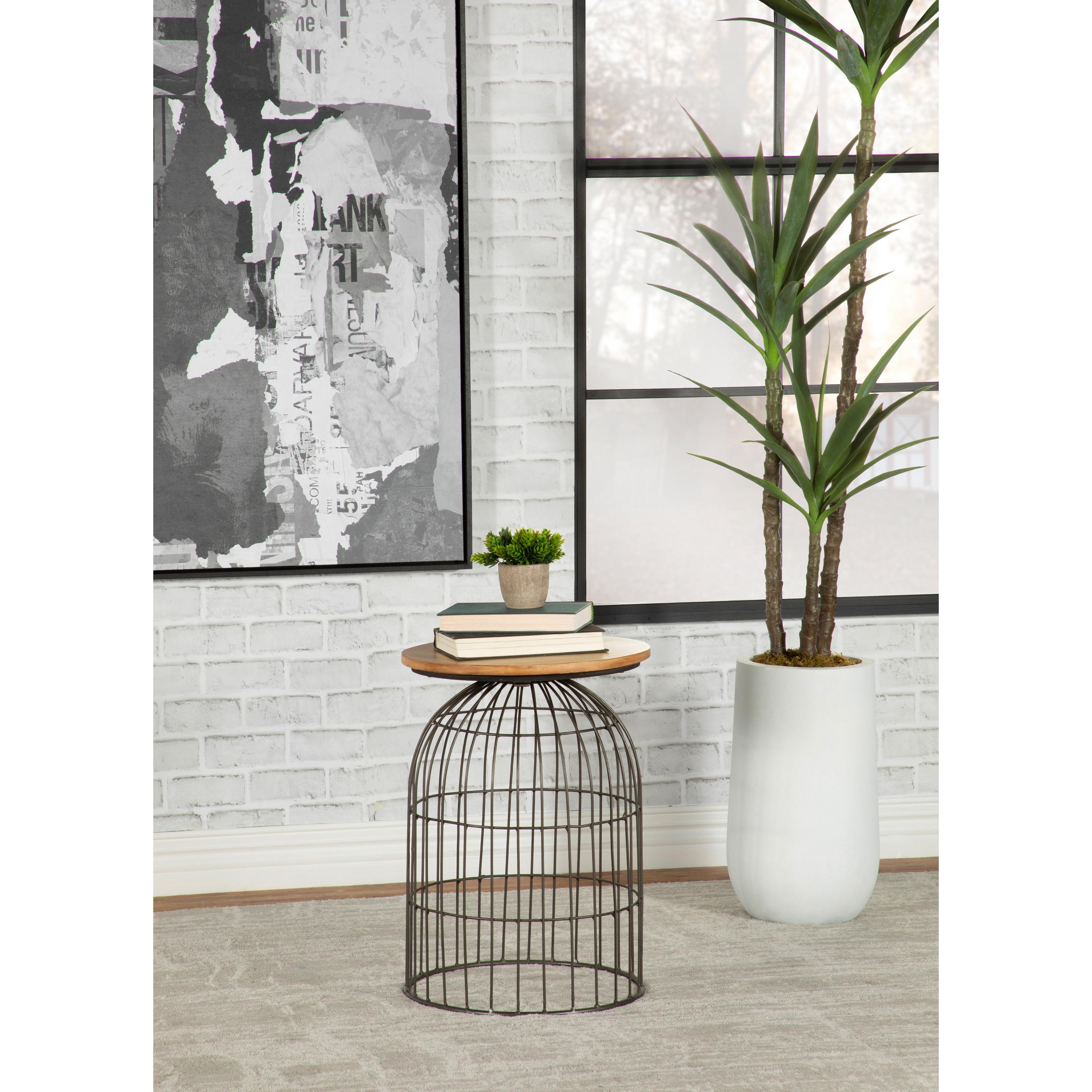 Coaster Furniture Bernardo 935860 Round Wire Frame Side Table - Natural and Gunmetal - Image 2